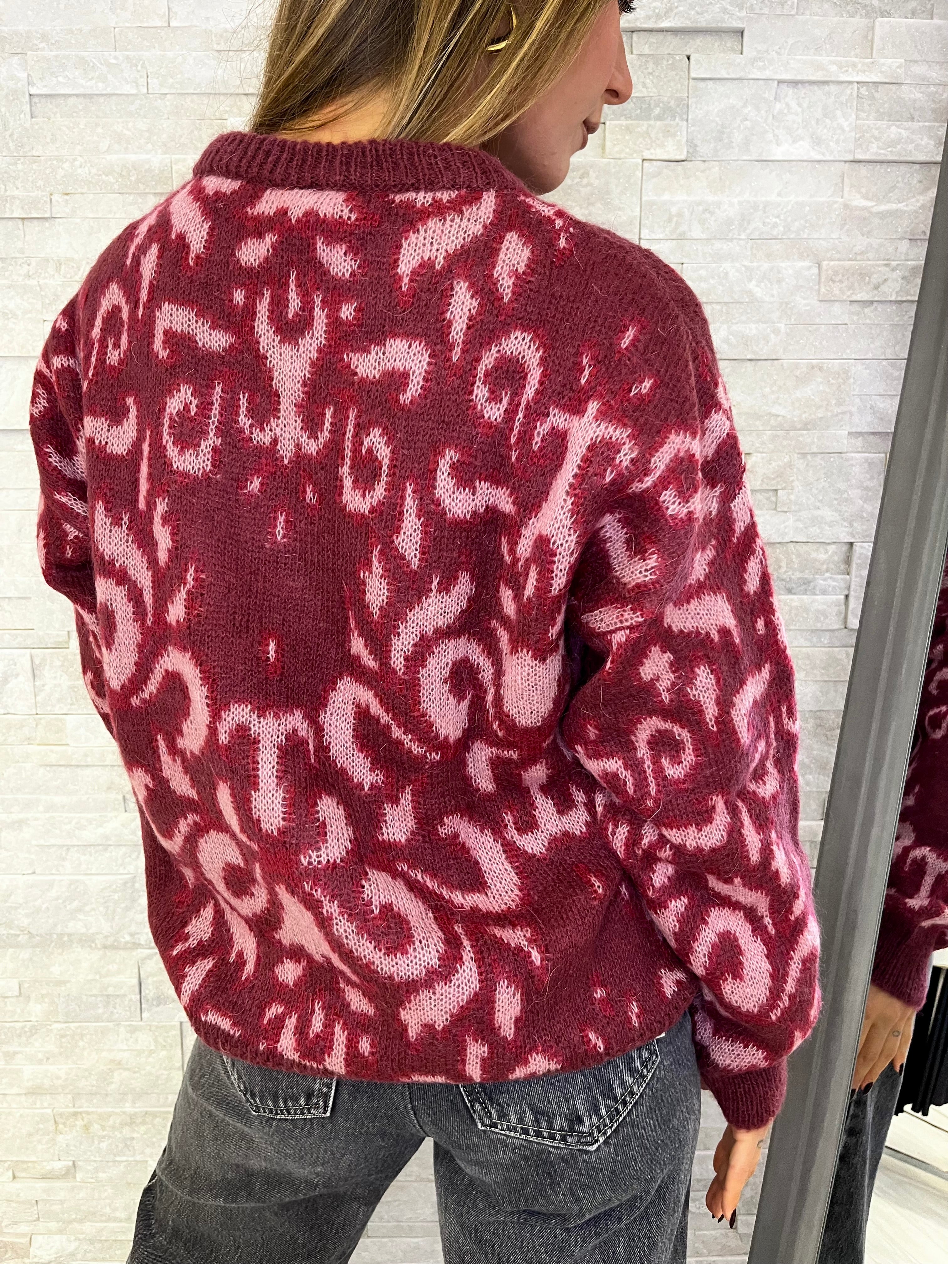 Maglia a fiori vino e rosa