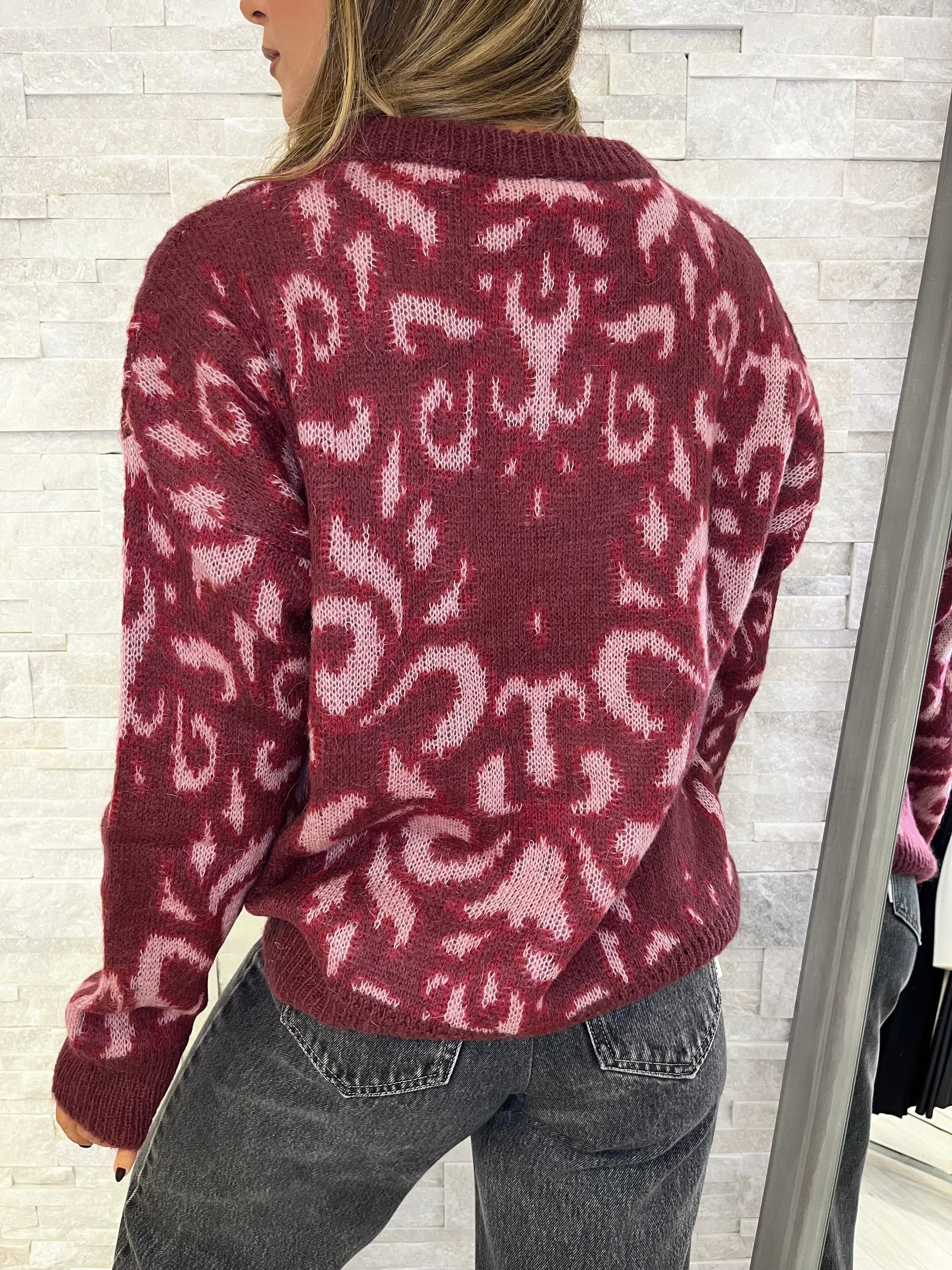Maglia a fiori vino e rosa
