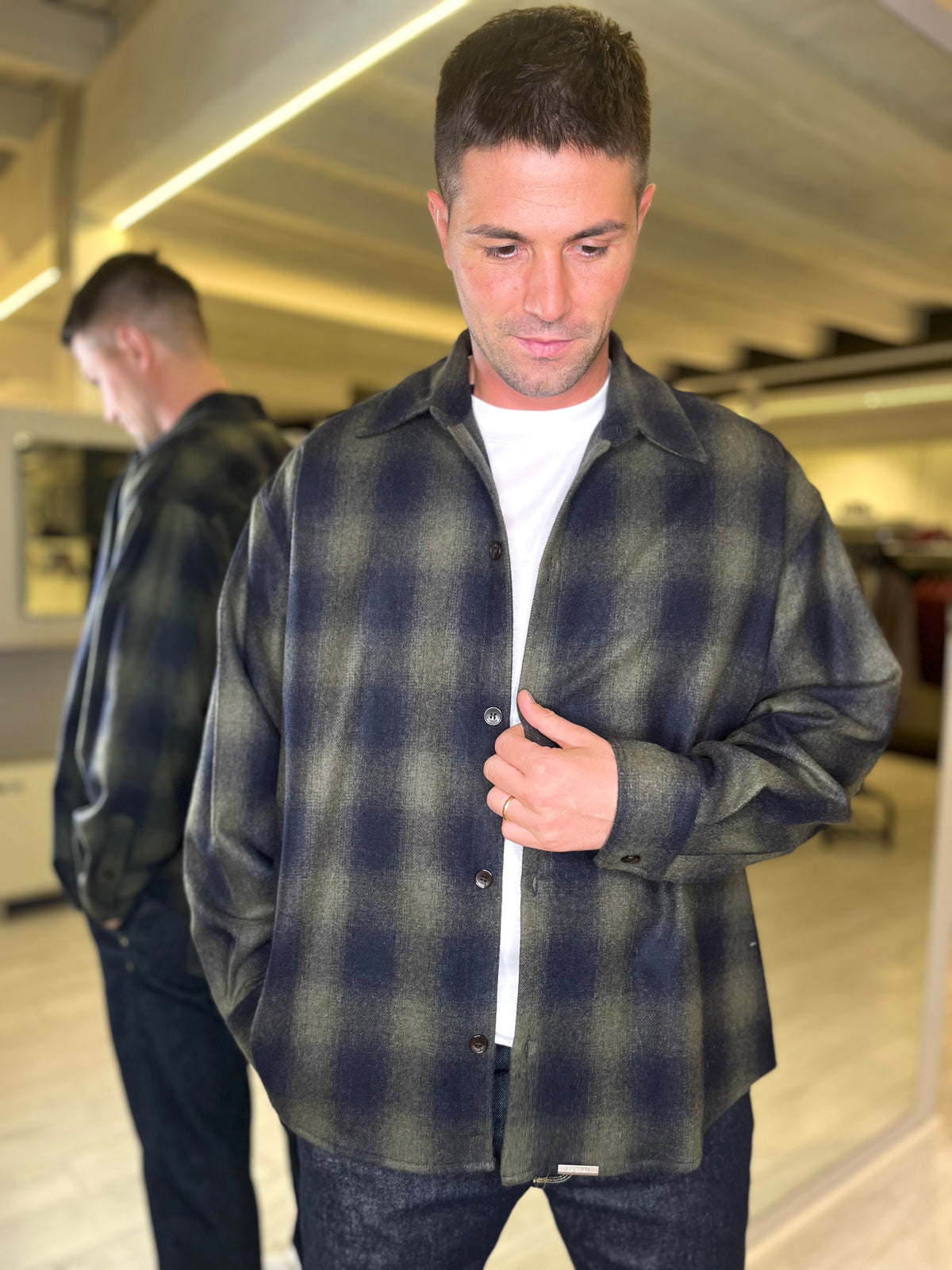 Camicia check verde army e blu navy