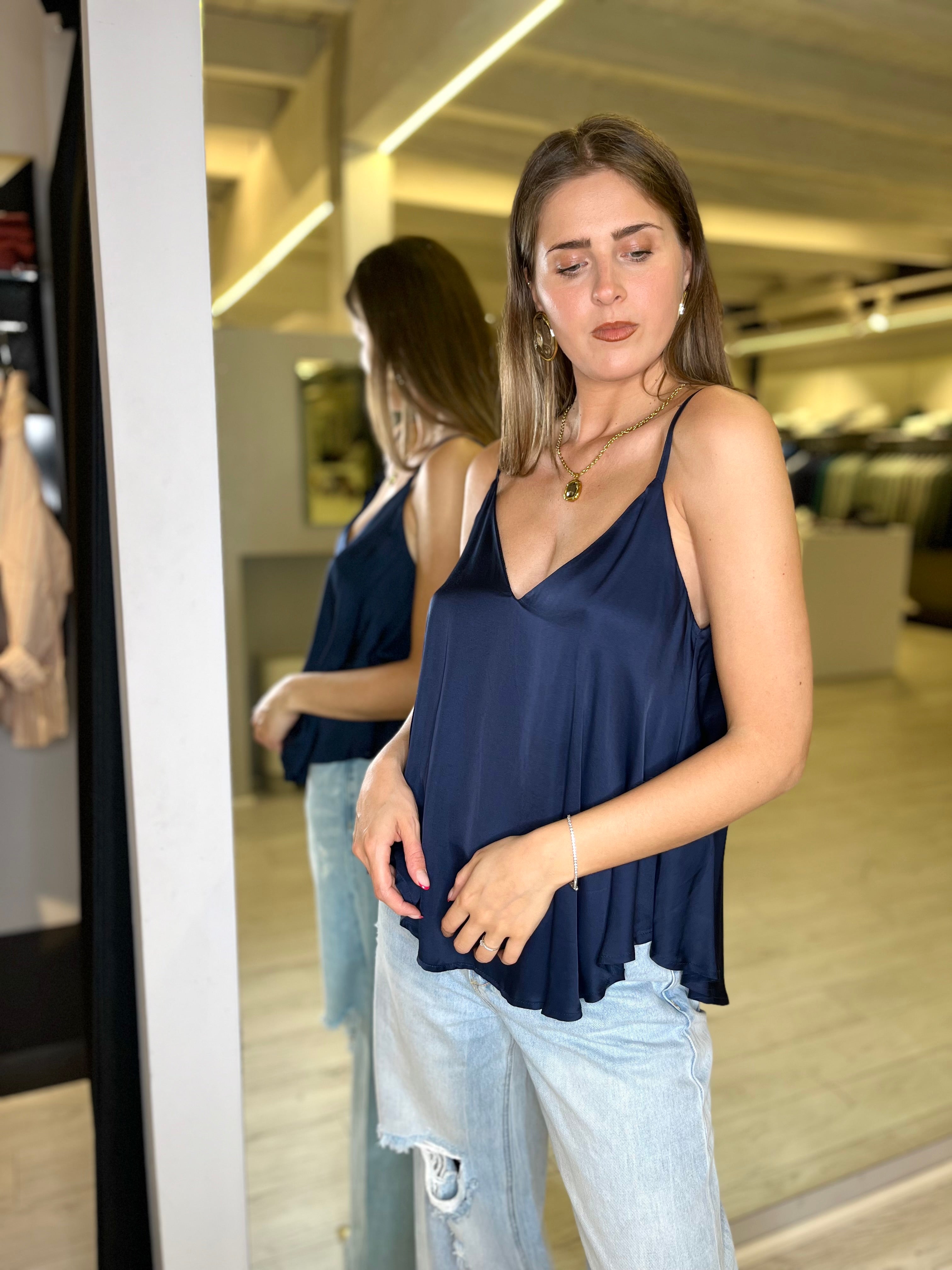 Top blu lingerie in rasatello