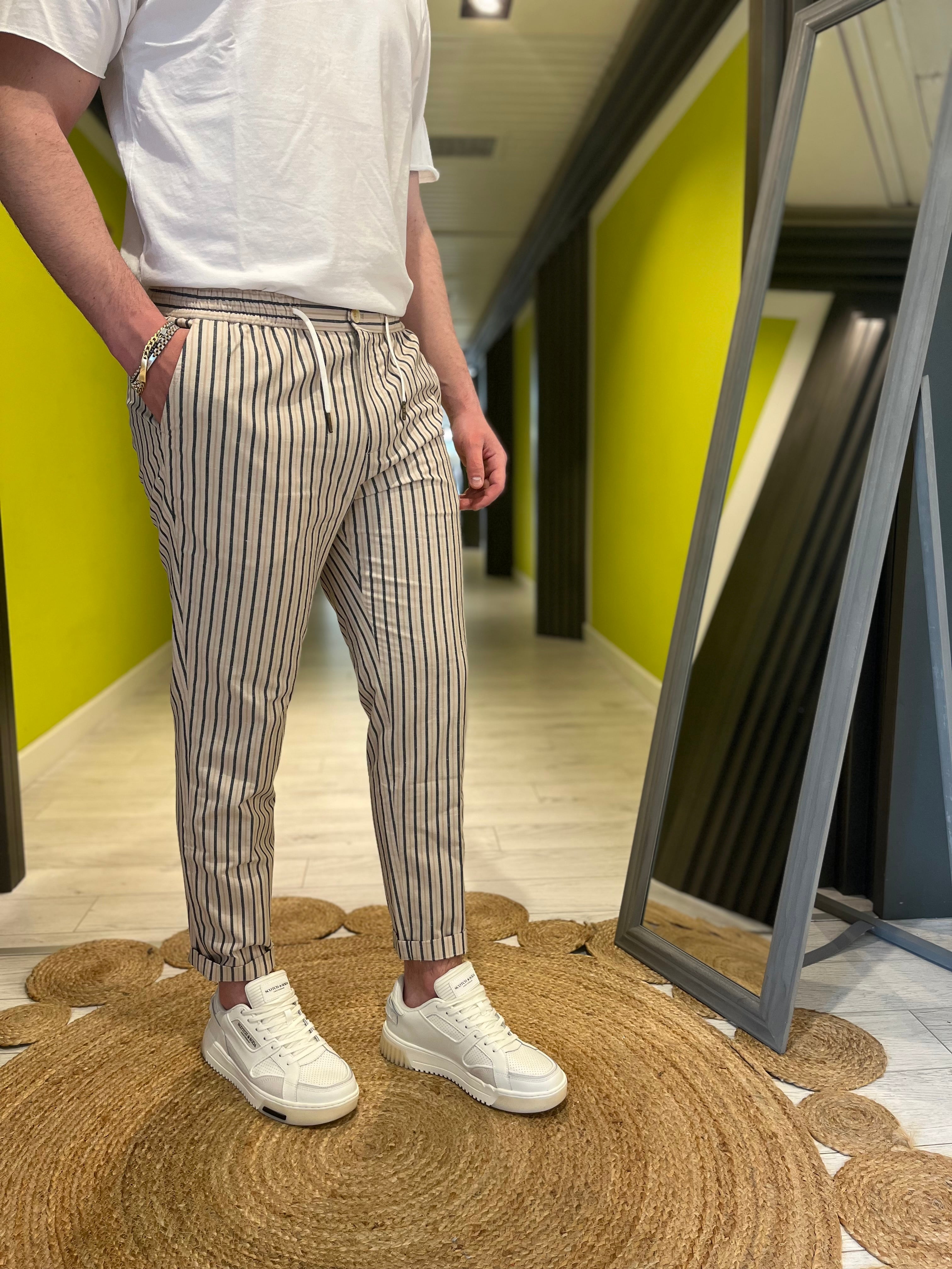 Pantalaccio rigato misto lino
