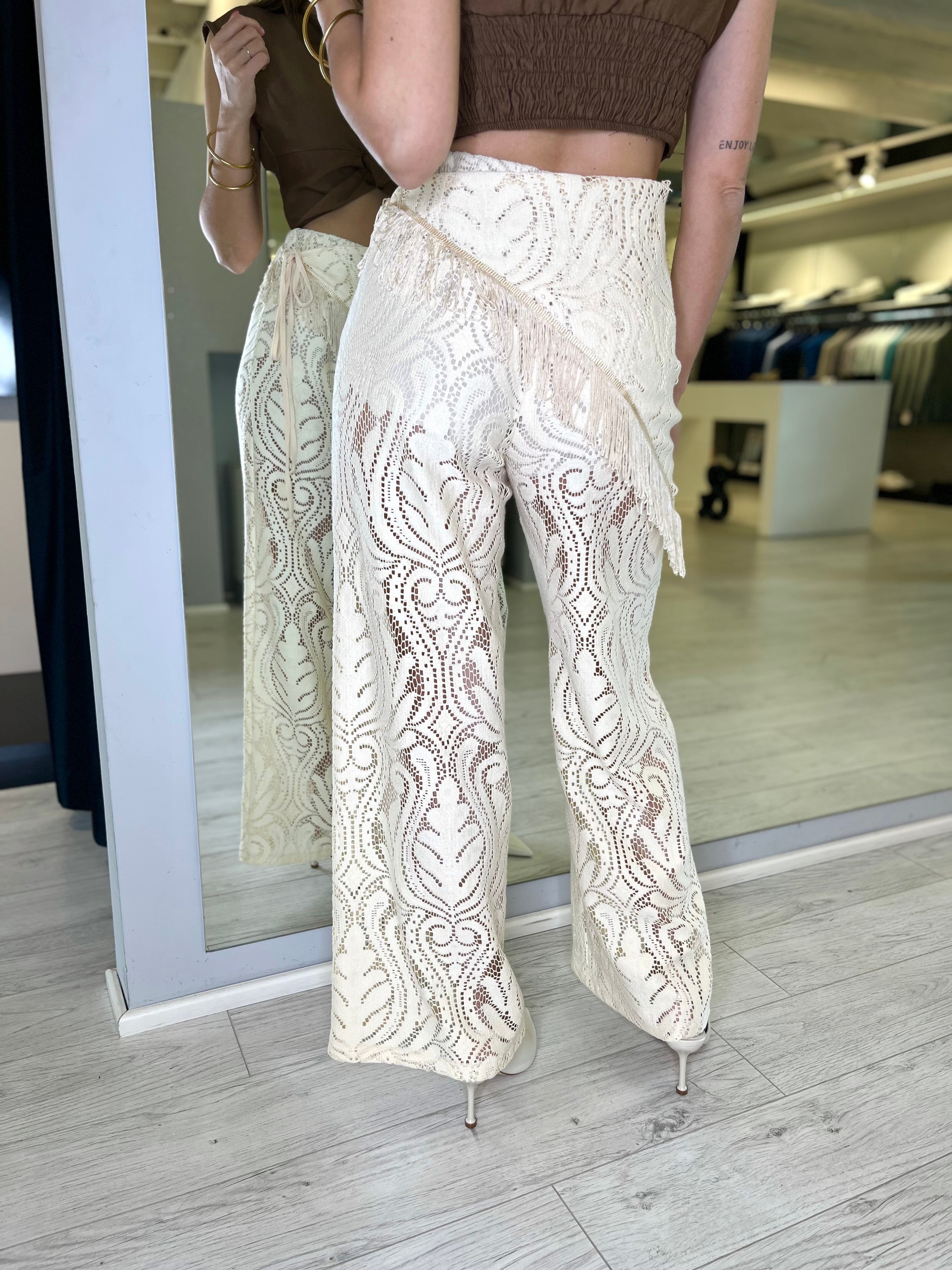 Pantalone crochet burro