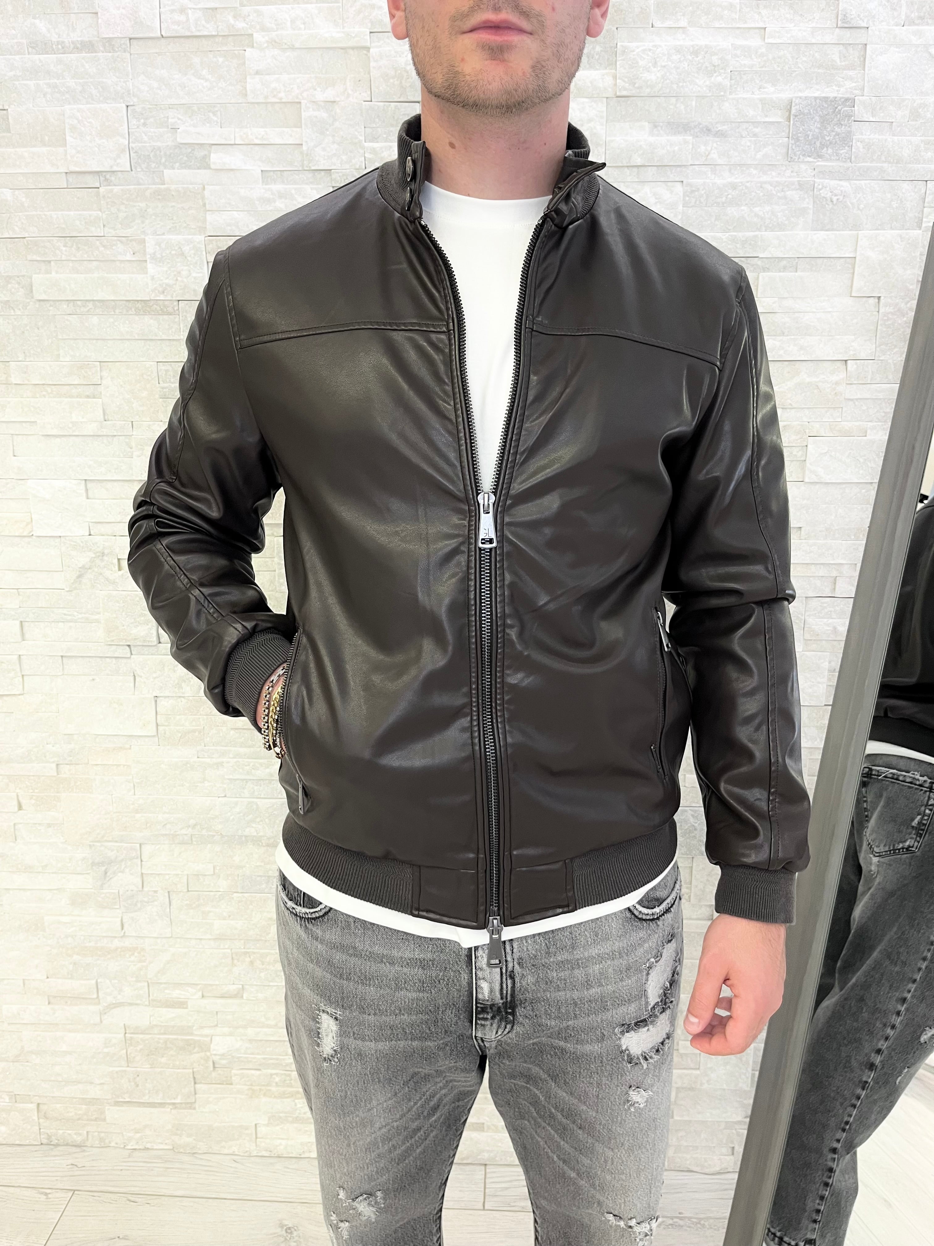 Giubbotto biker effetto pelle