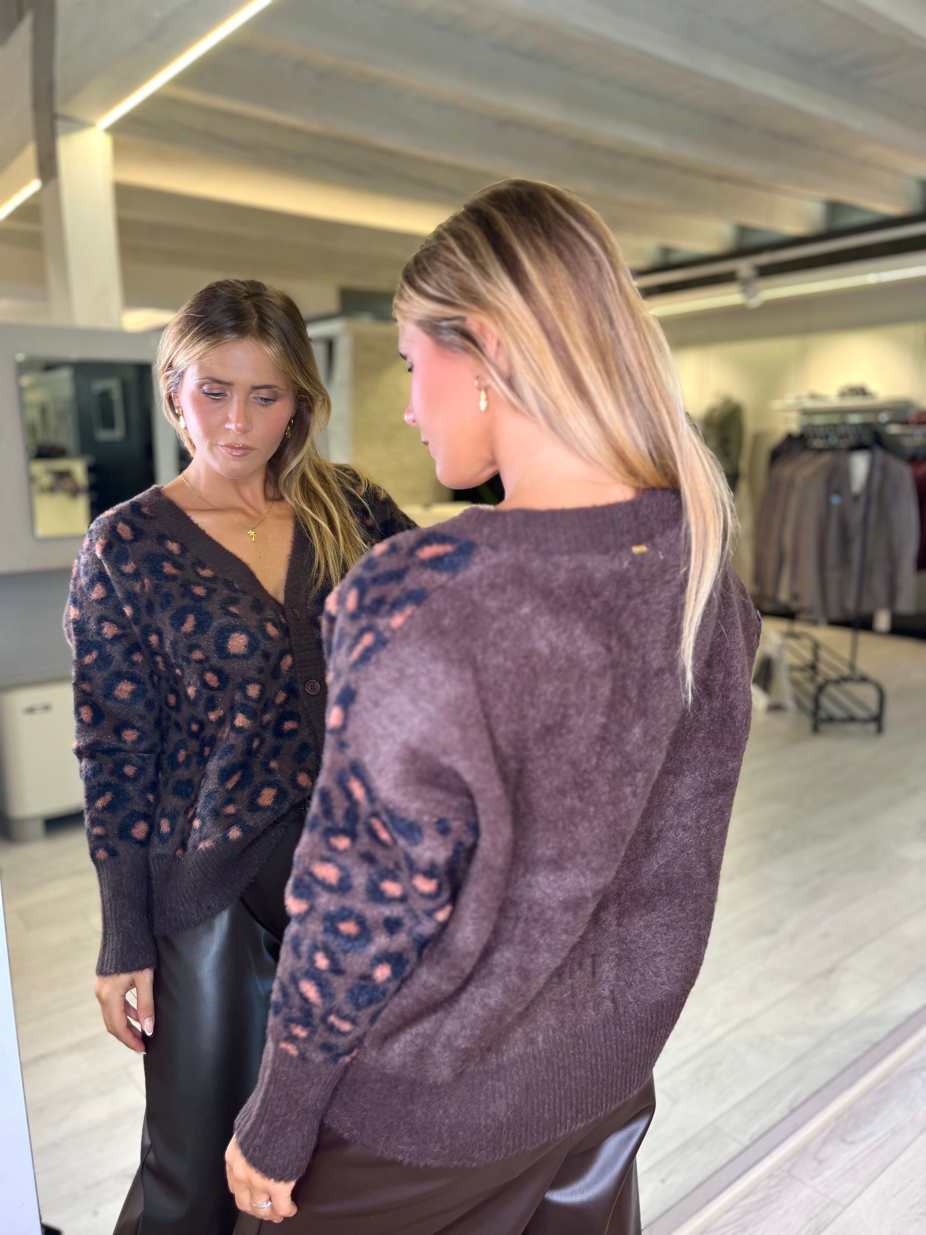 Cardigan maculato con lurex