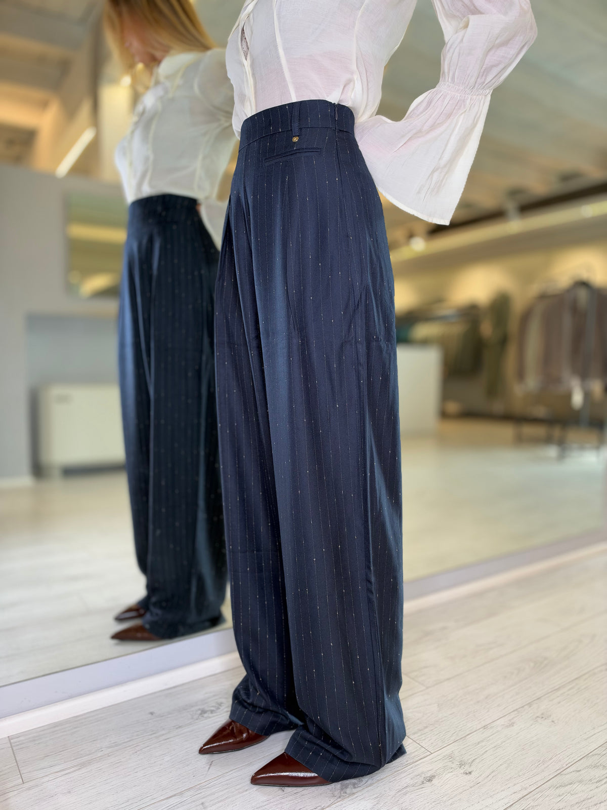 Pantalone gessato blu navy