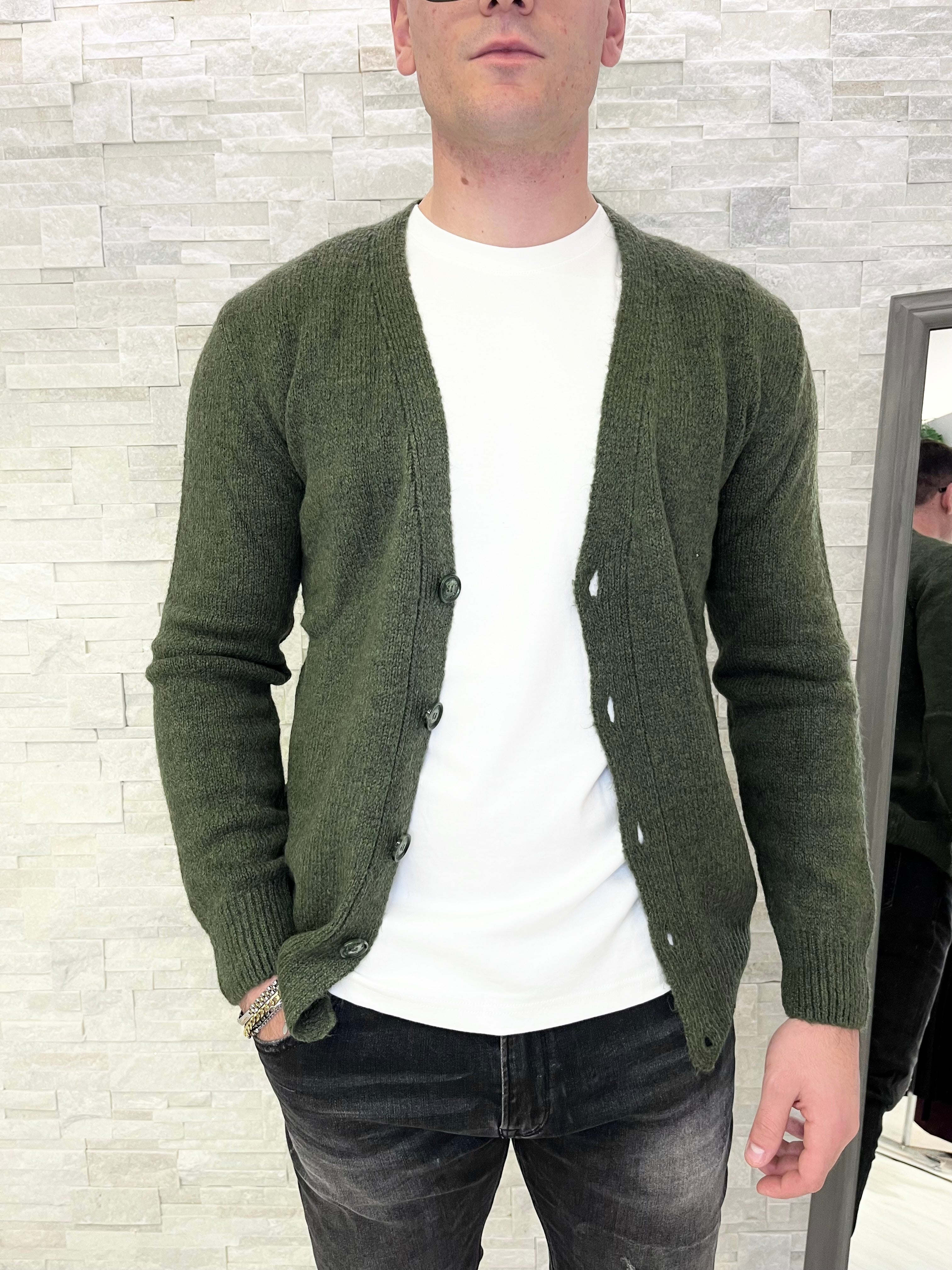 Cardigan in misto lana military
