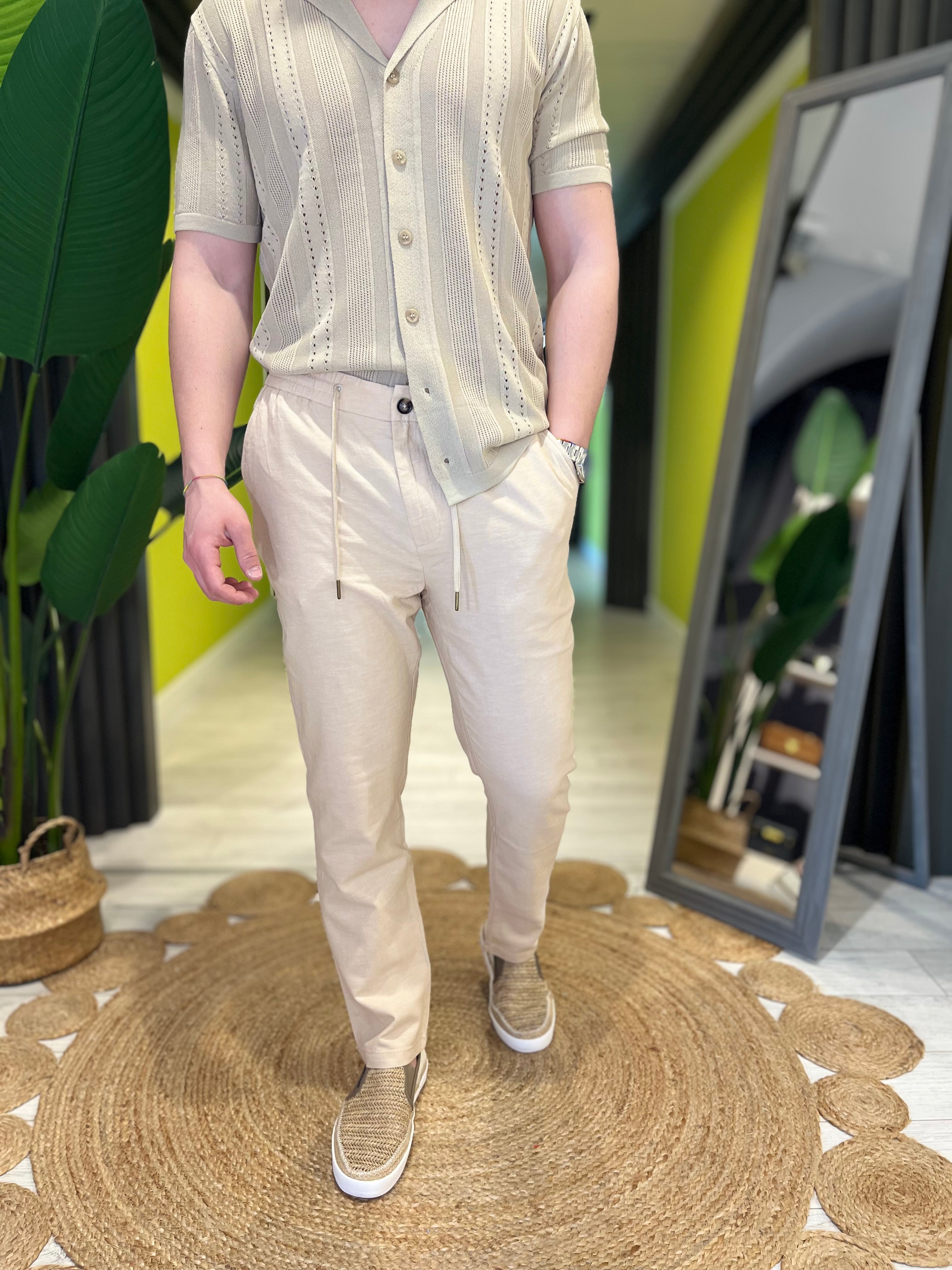 Pantaloni in cotone beige