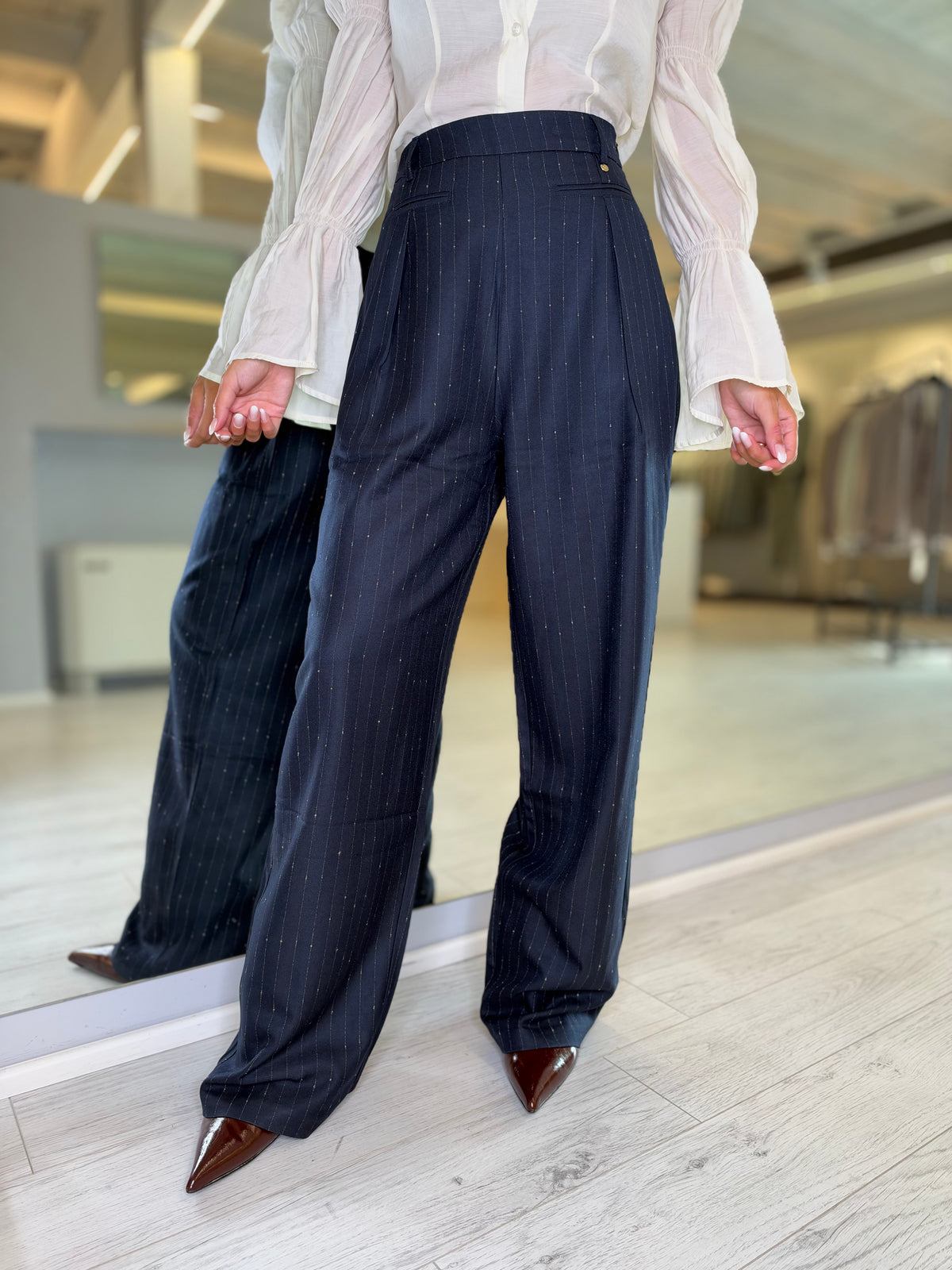 Pantalone gessato blu navy