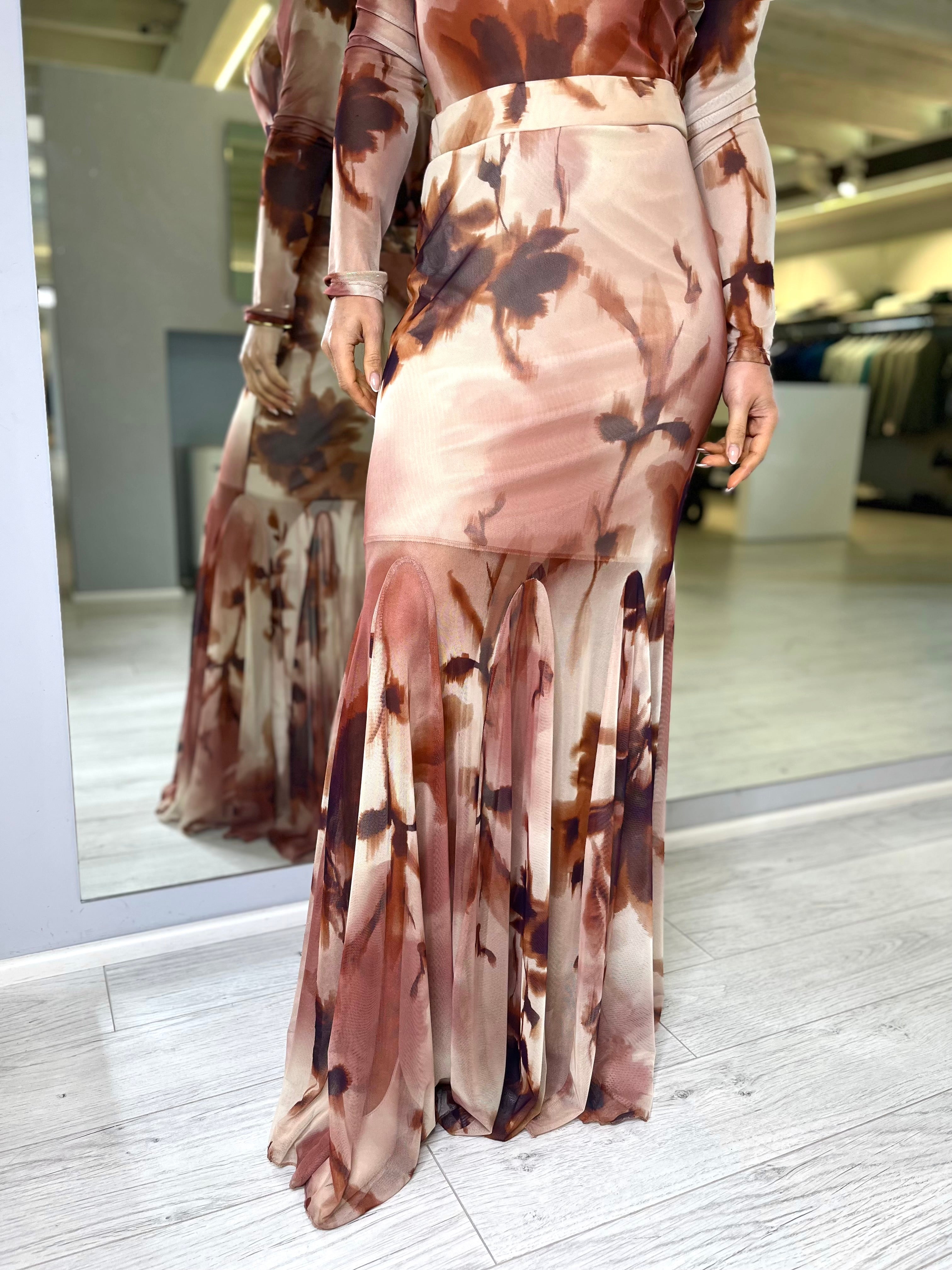 Gonna fantasia fiorata balze e tulle