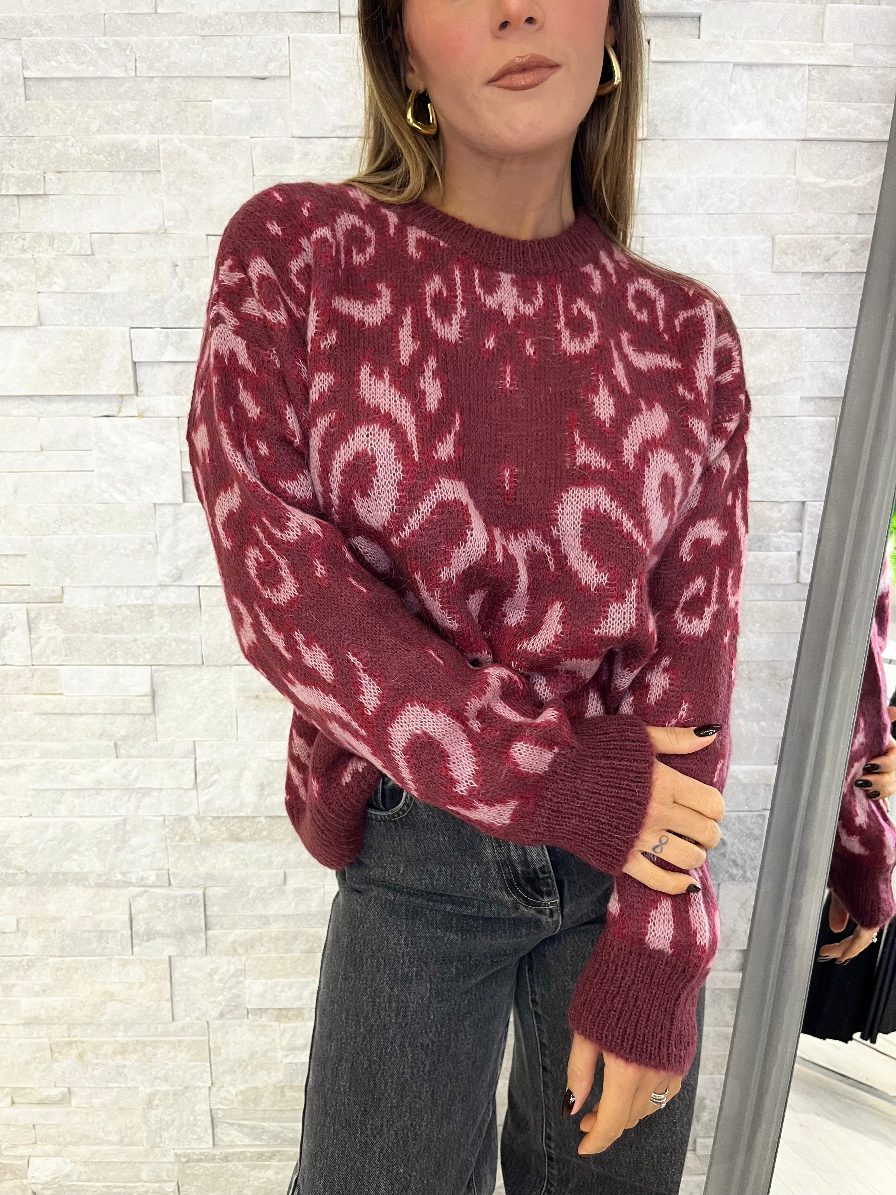 Maglia a fiori vino e rosa