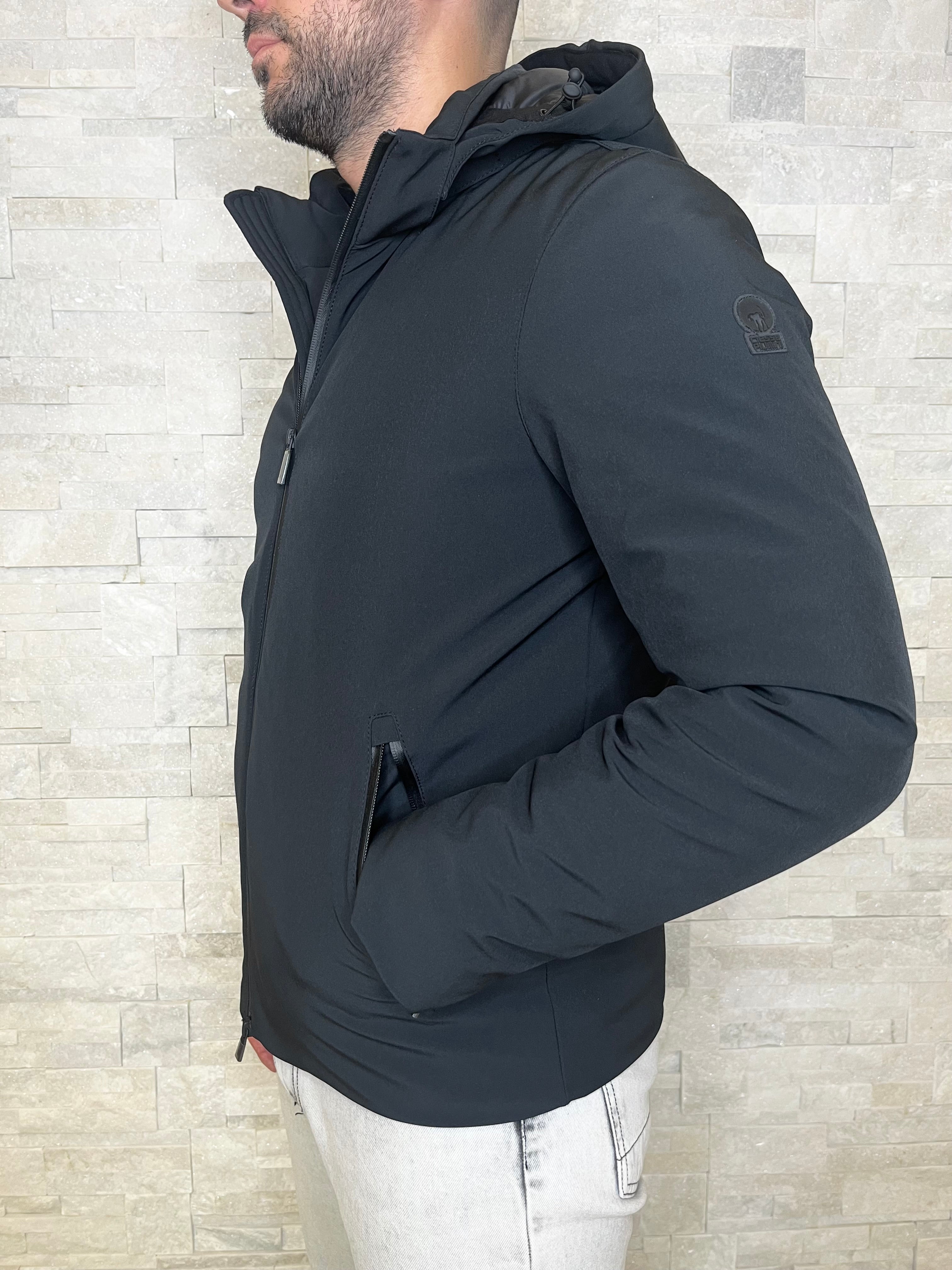 Piumino blu con cappuccio