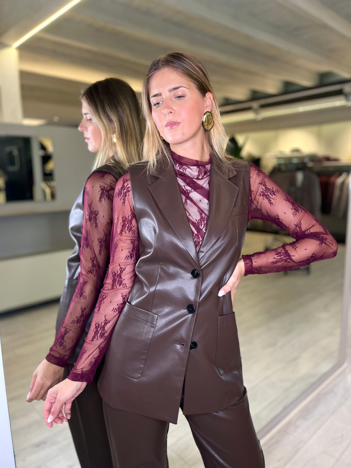 Set ecopelle gilet e pantalone