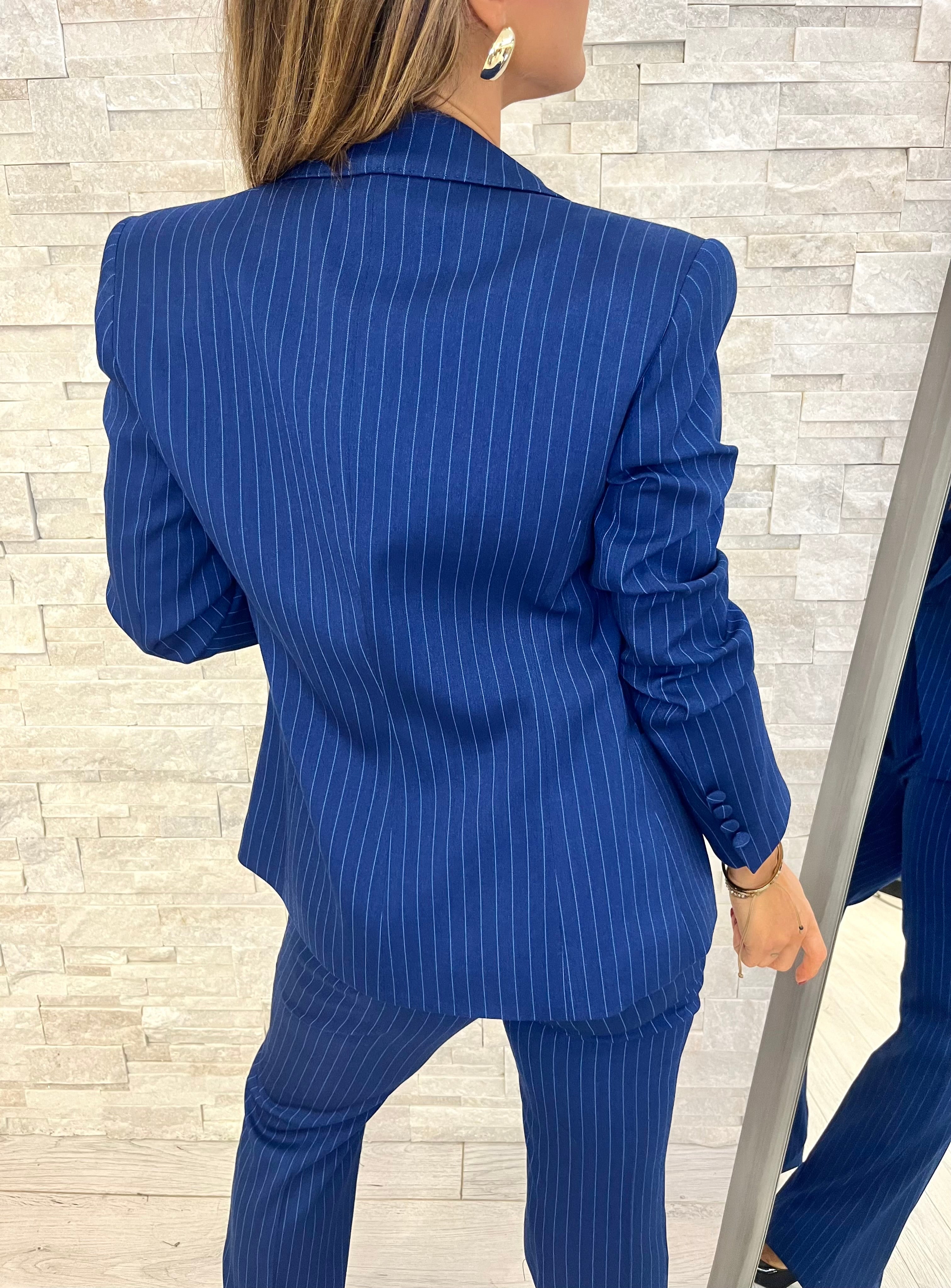 Tailleur gessato blu
