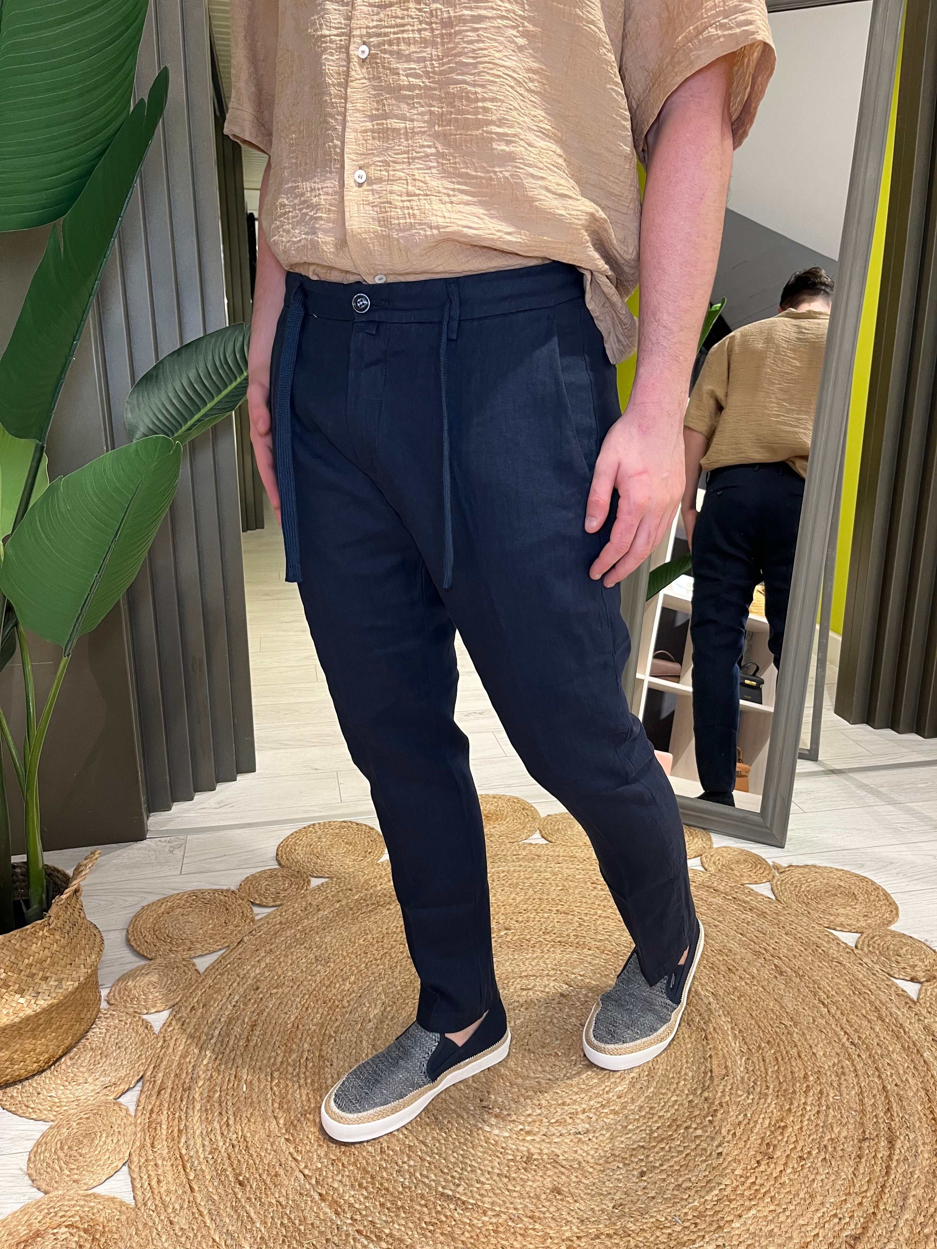 Pantalone in lino blu