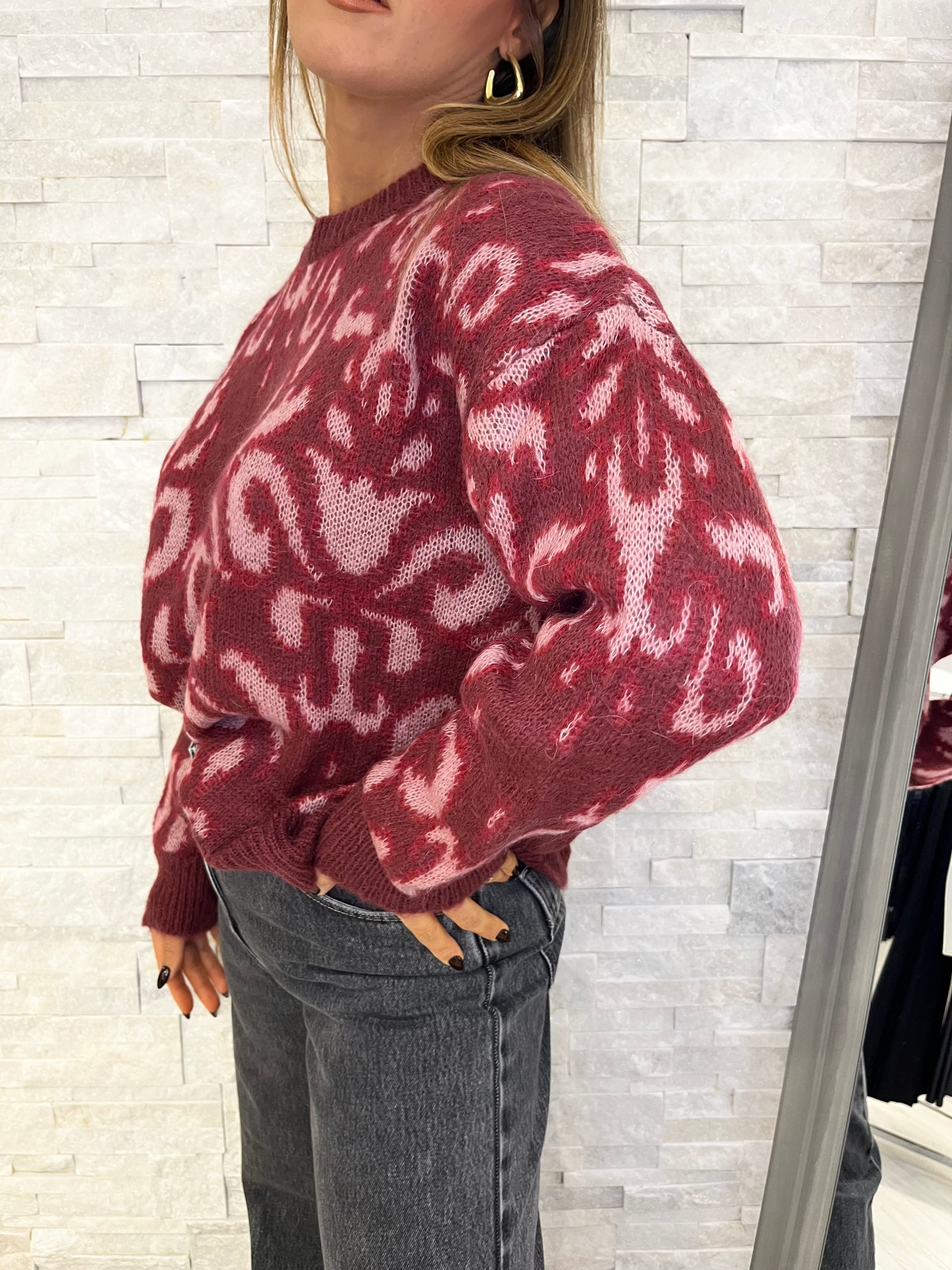 Maglia a fiori vino e rosa