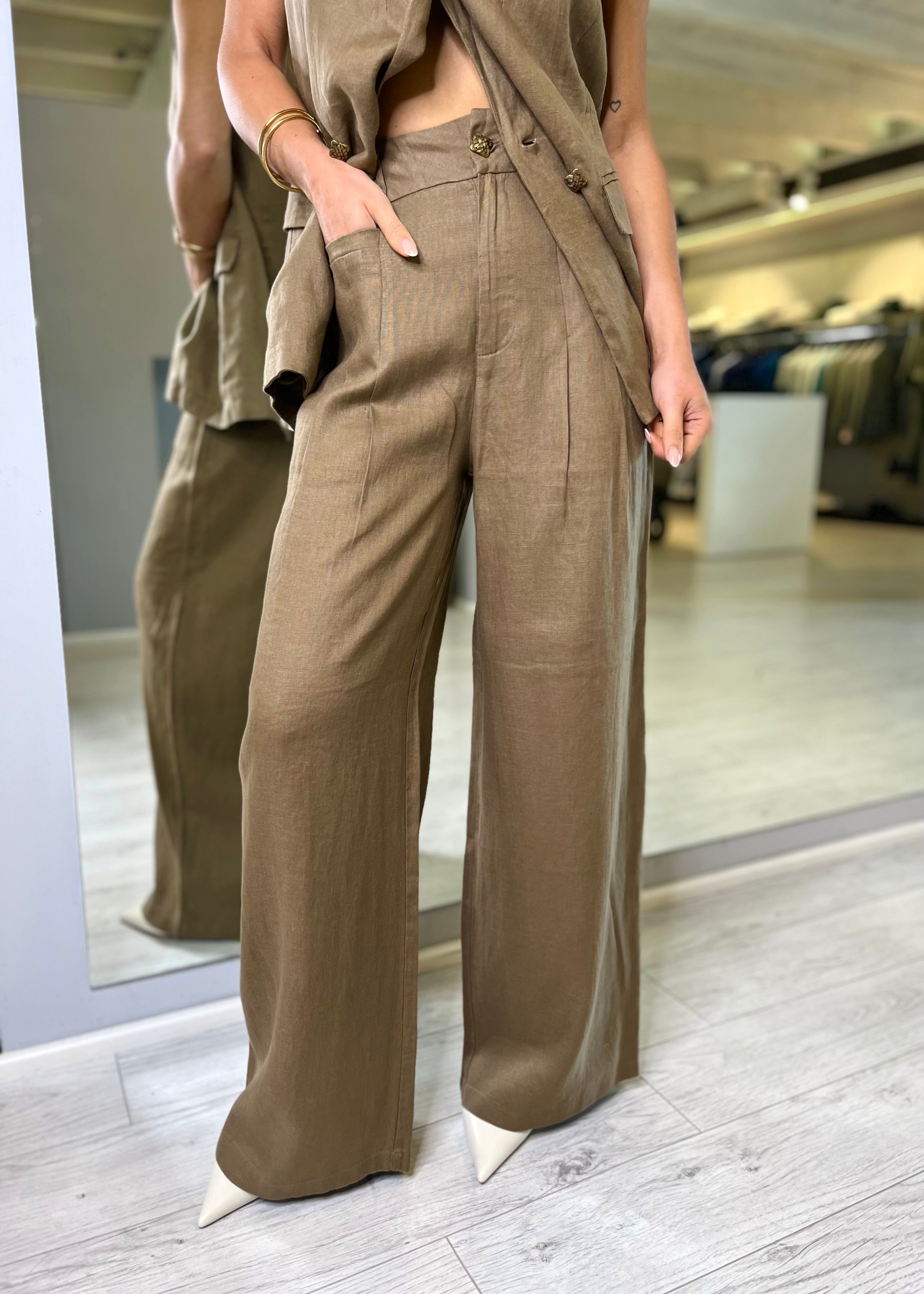 Pantalone in lino light brown