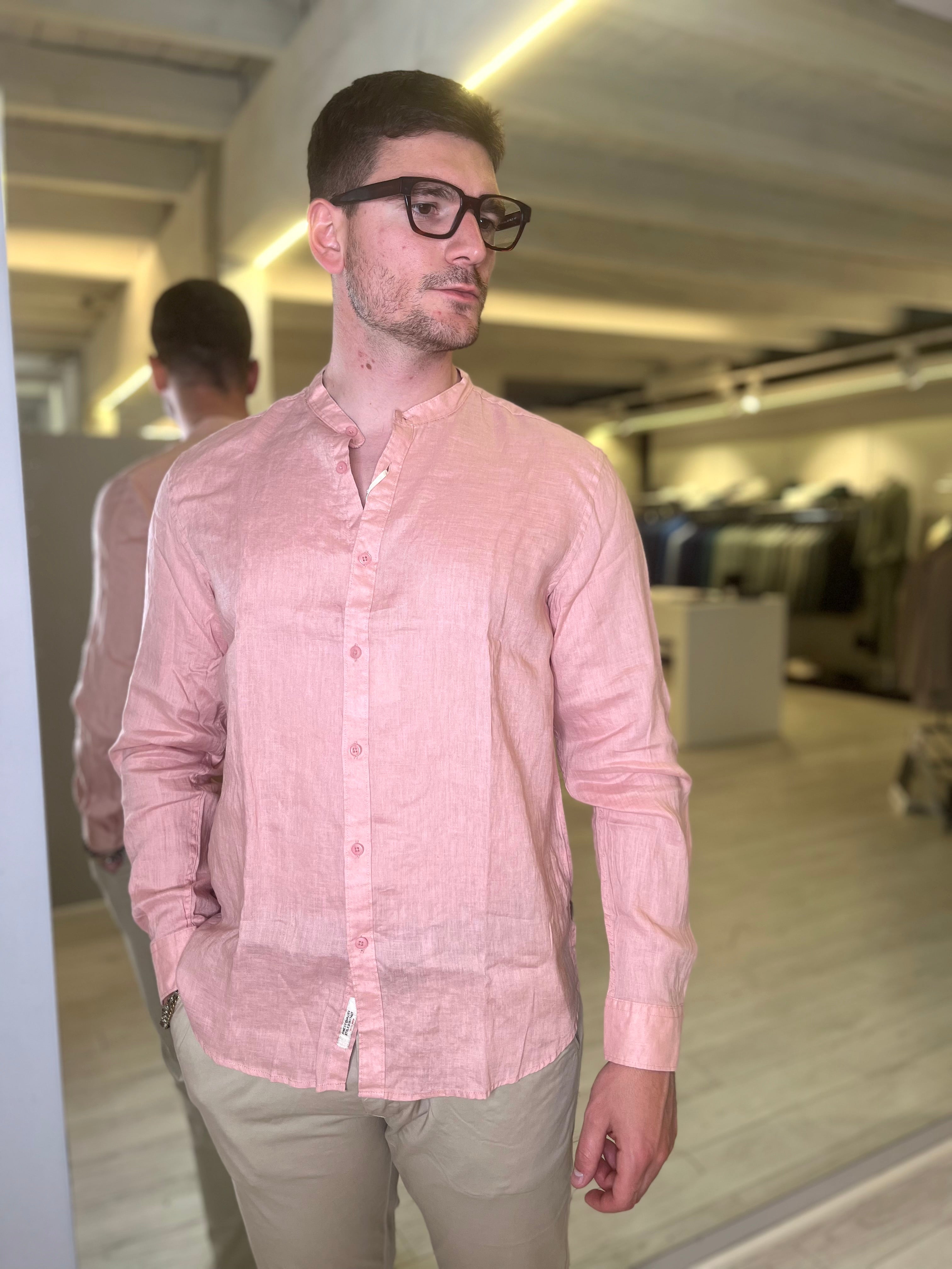 Camicia in lino coreana salmone