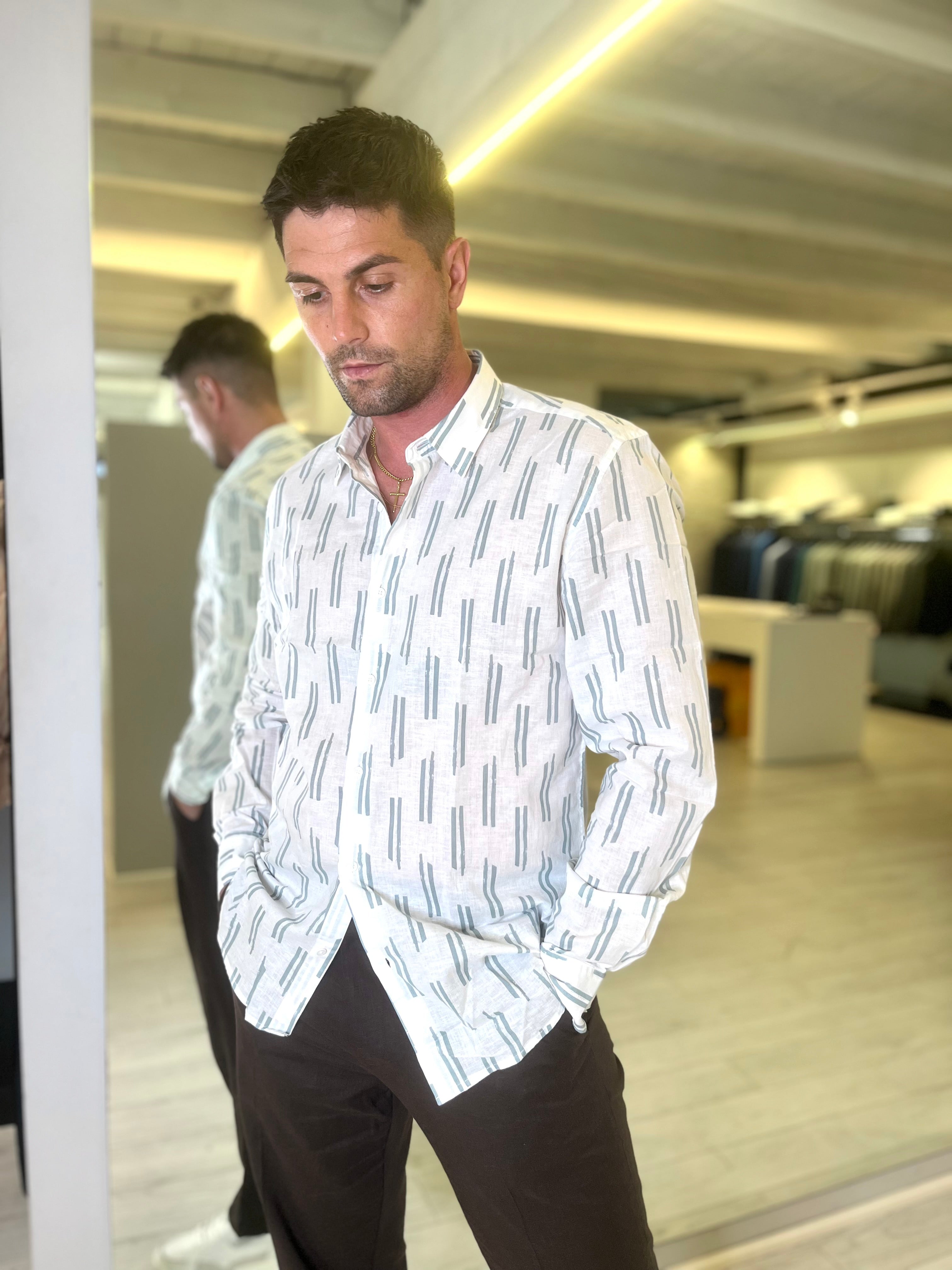 Camicia in misto lino stampato