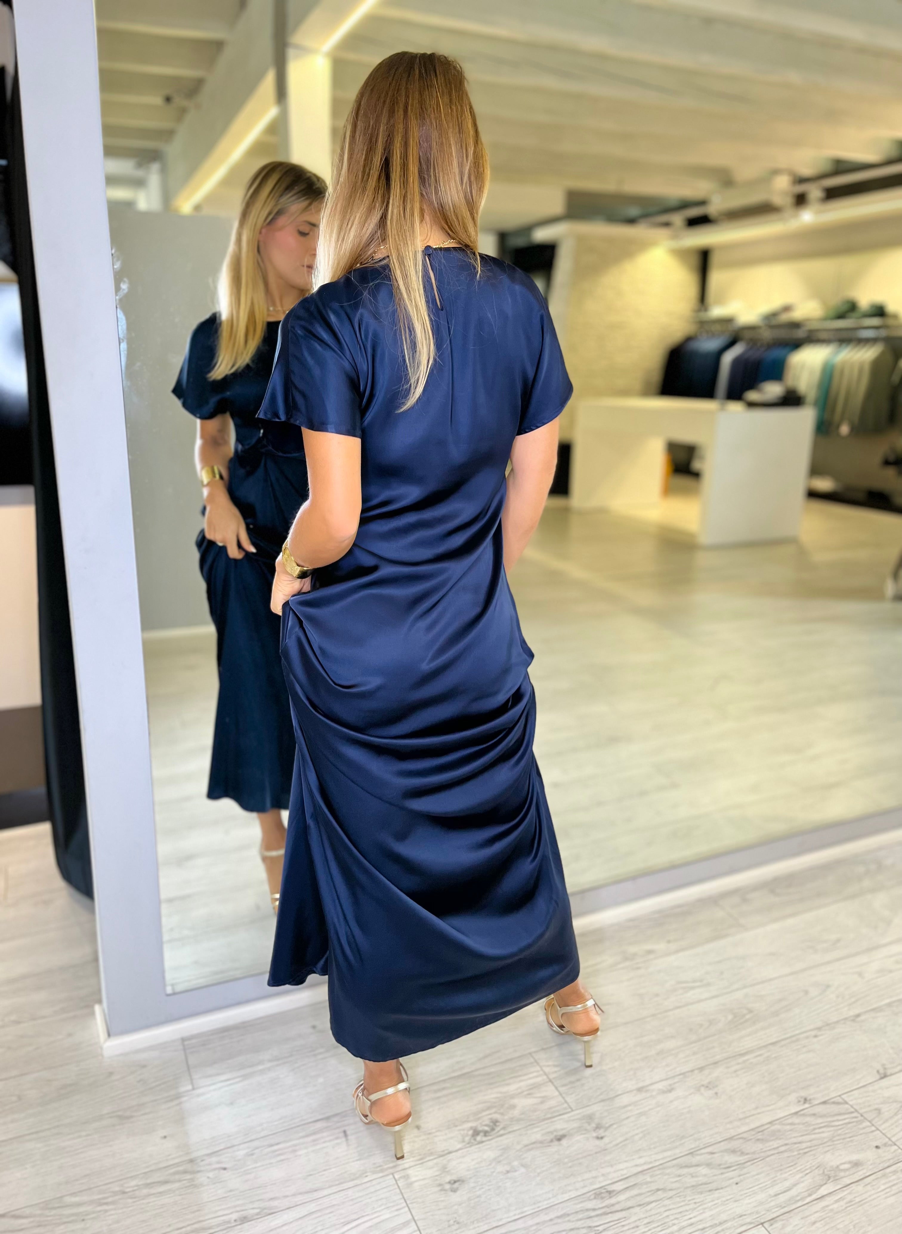 Abito lungo in viscosa blu navy