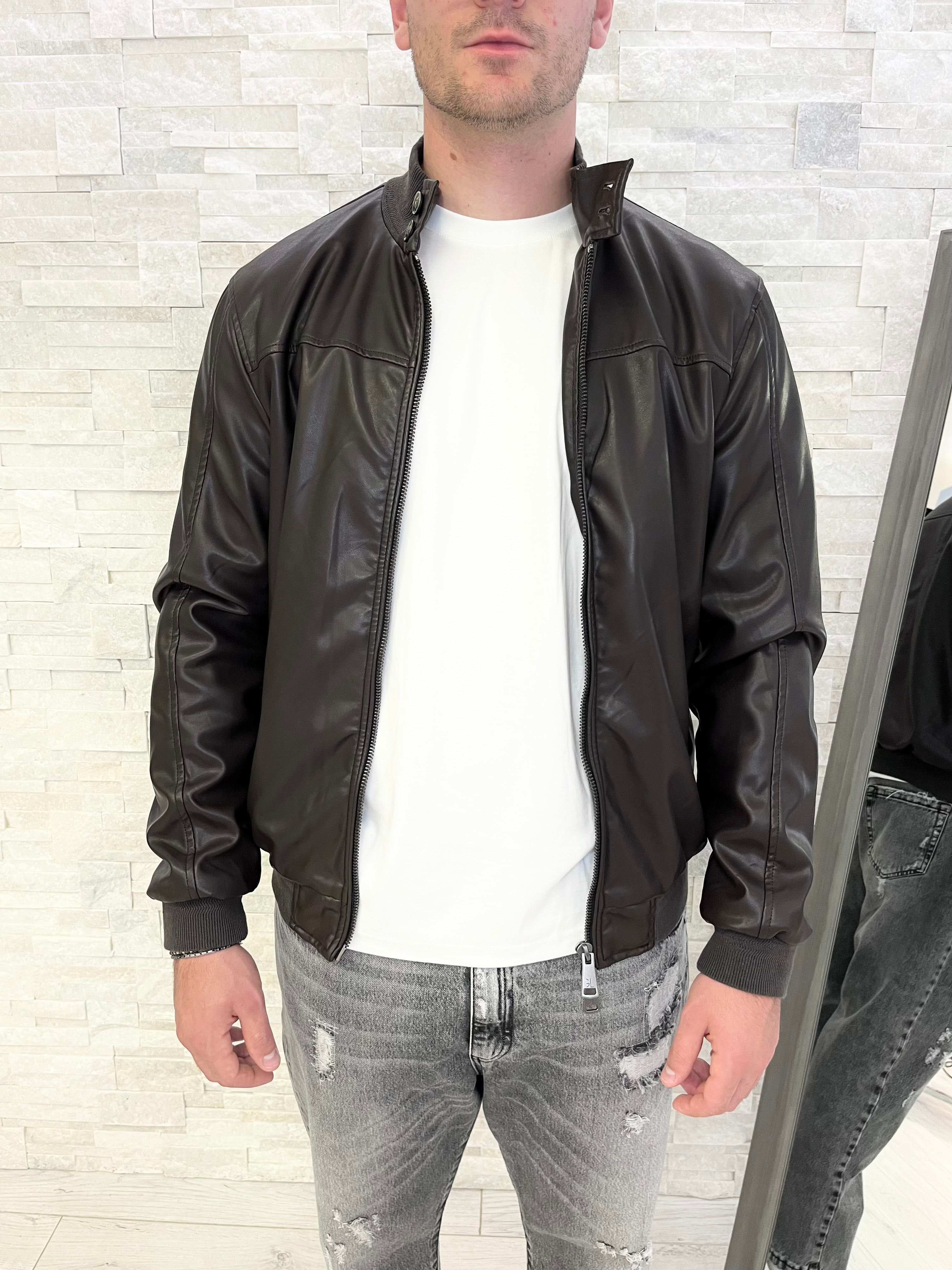 Giubbotto biker effetto pelle