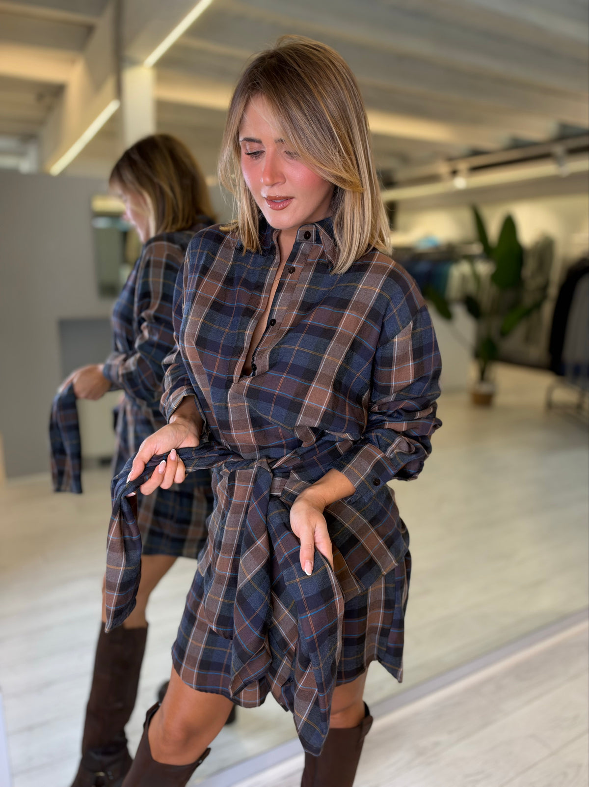 Abito camicia in fantasia check