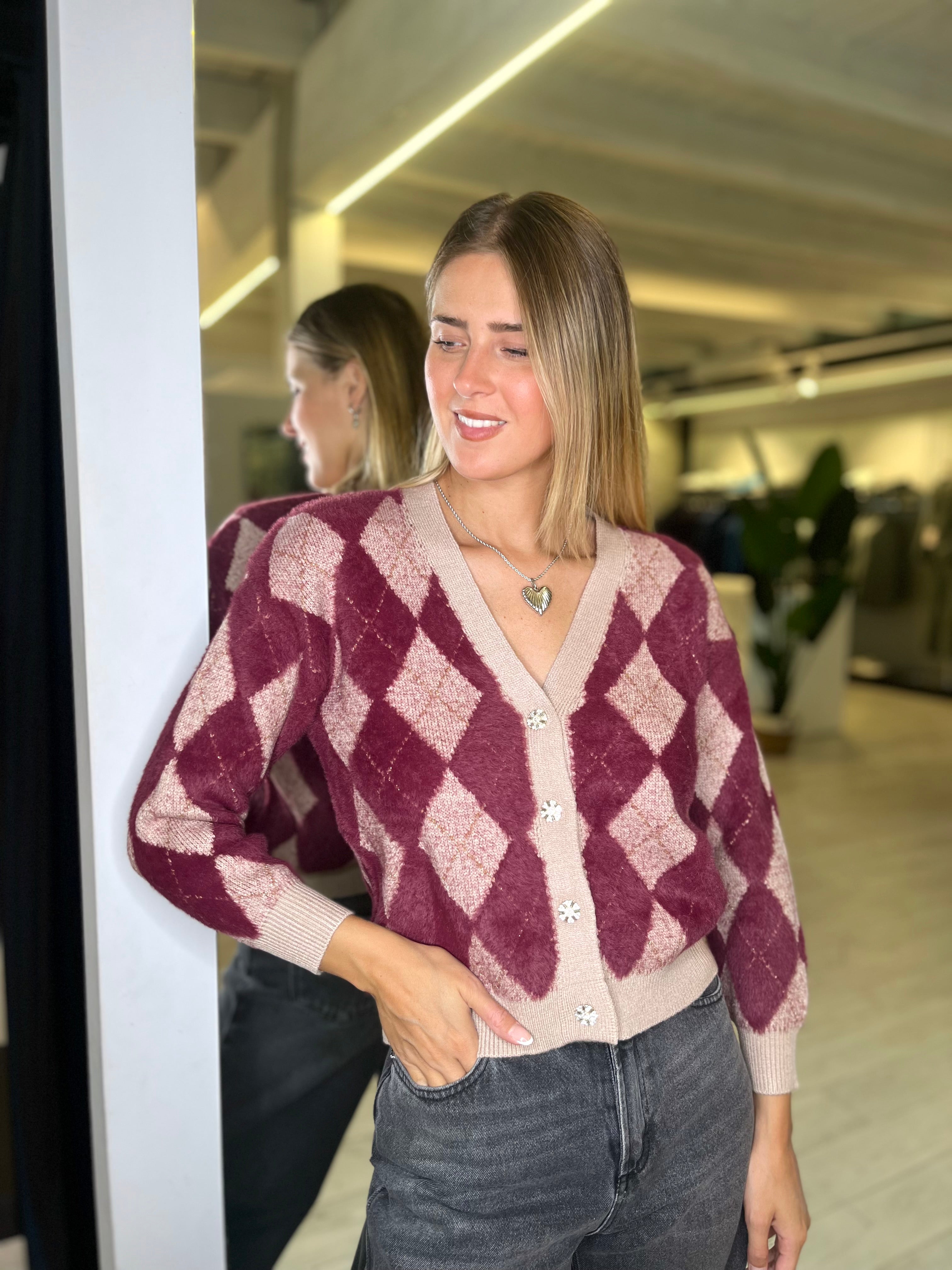 Cardigan rombi effetto pelo