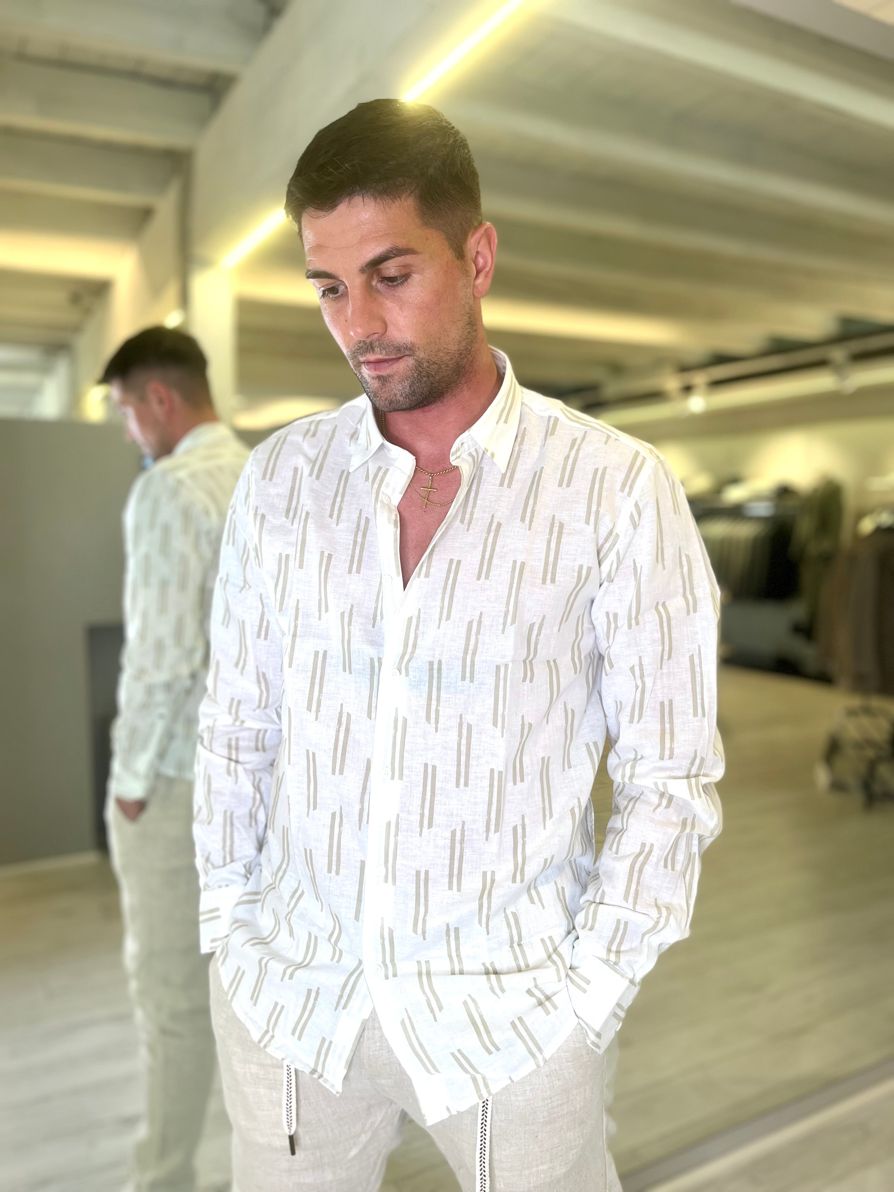 Camicia in misto lino stampato