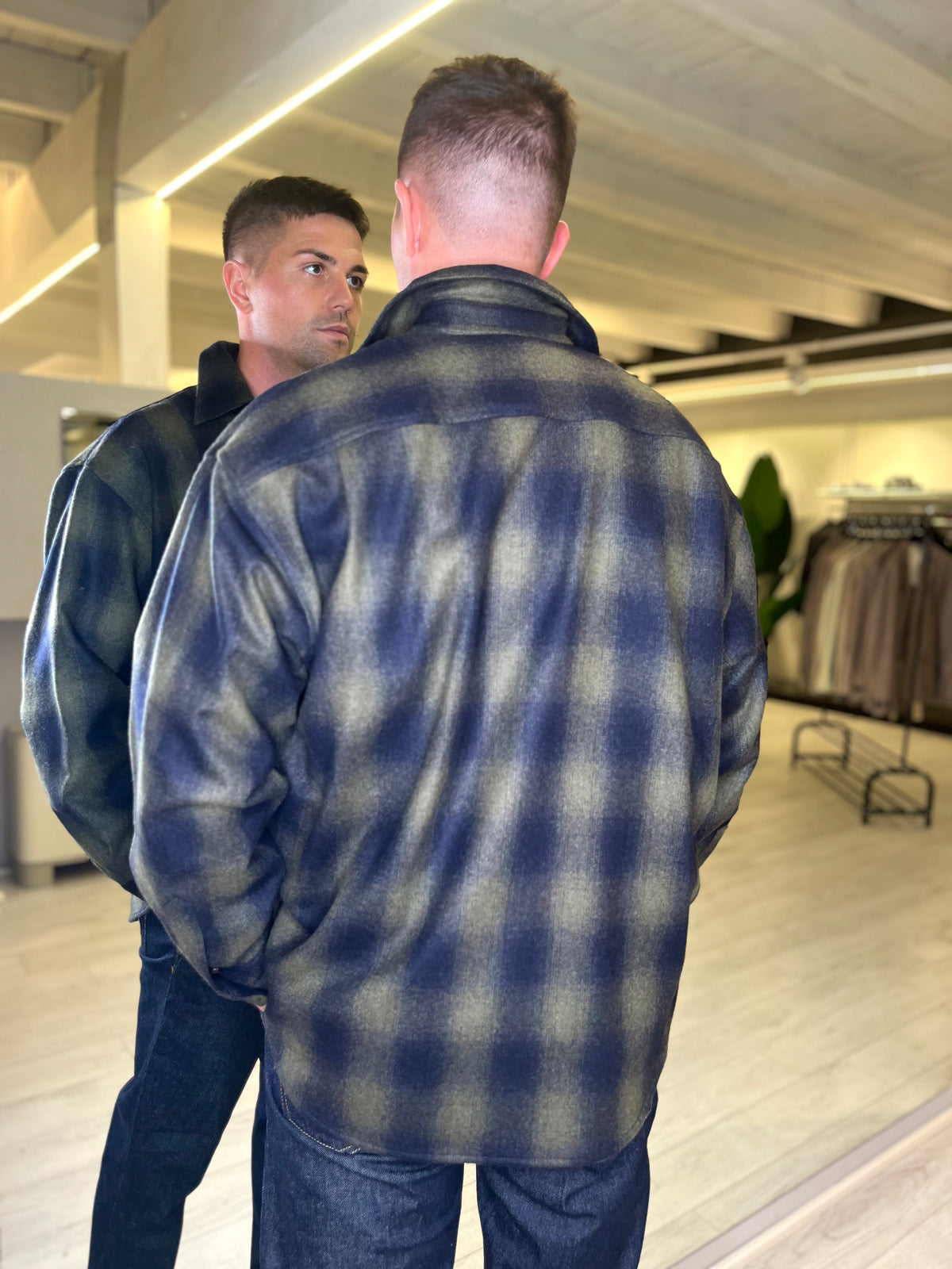 Camicia check verde army e blu navy