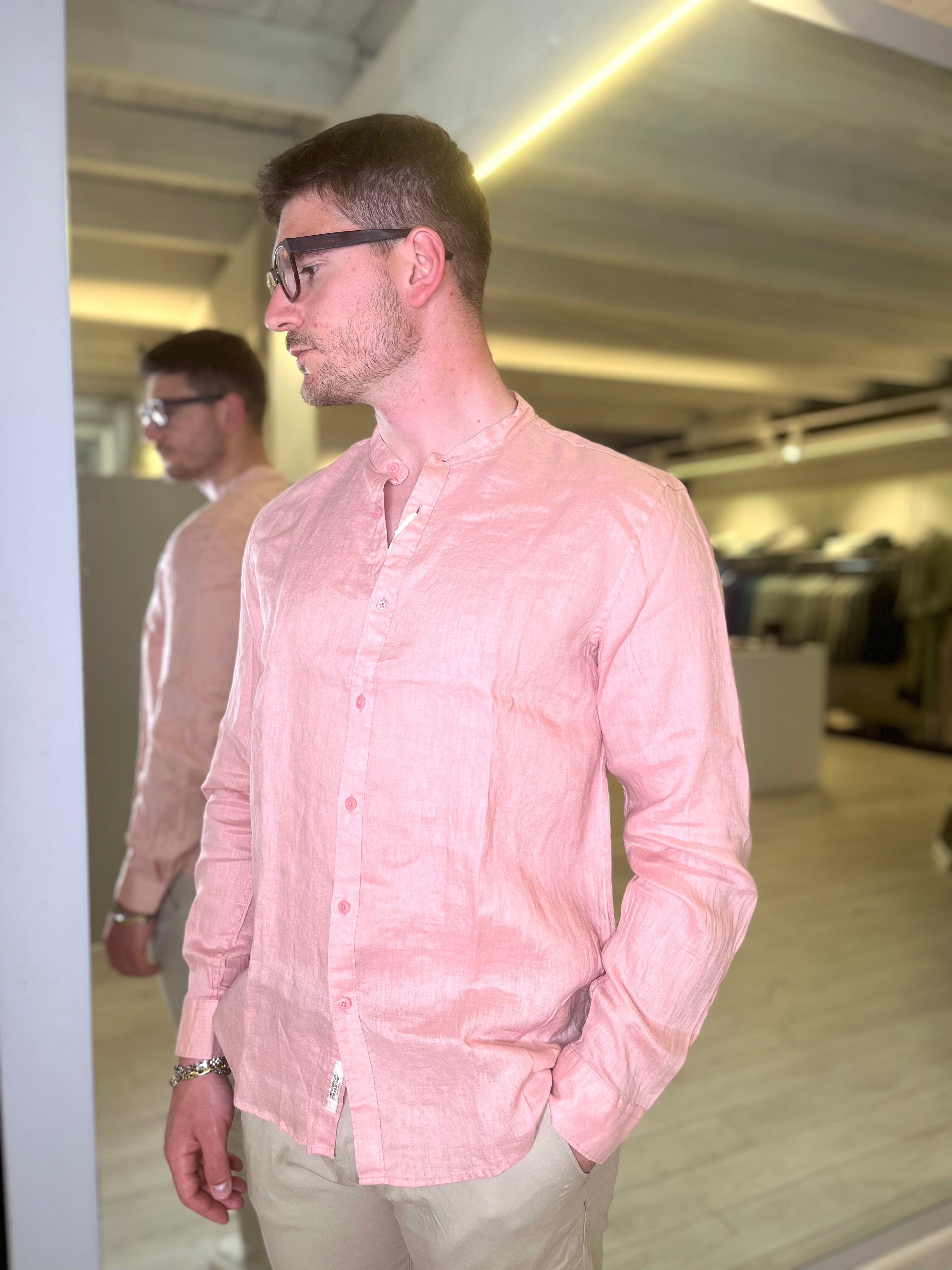 Camicia in lino coreana salmone