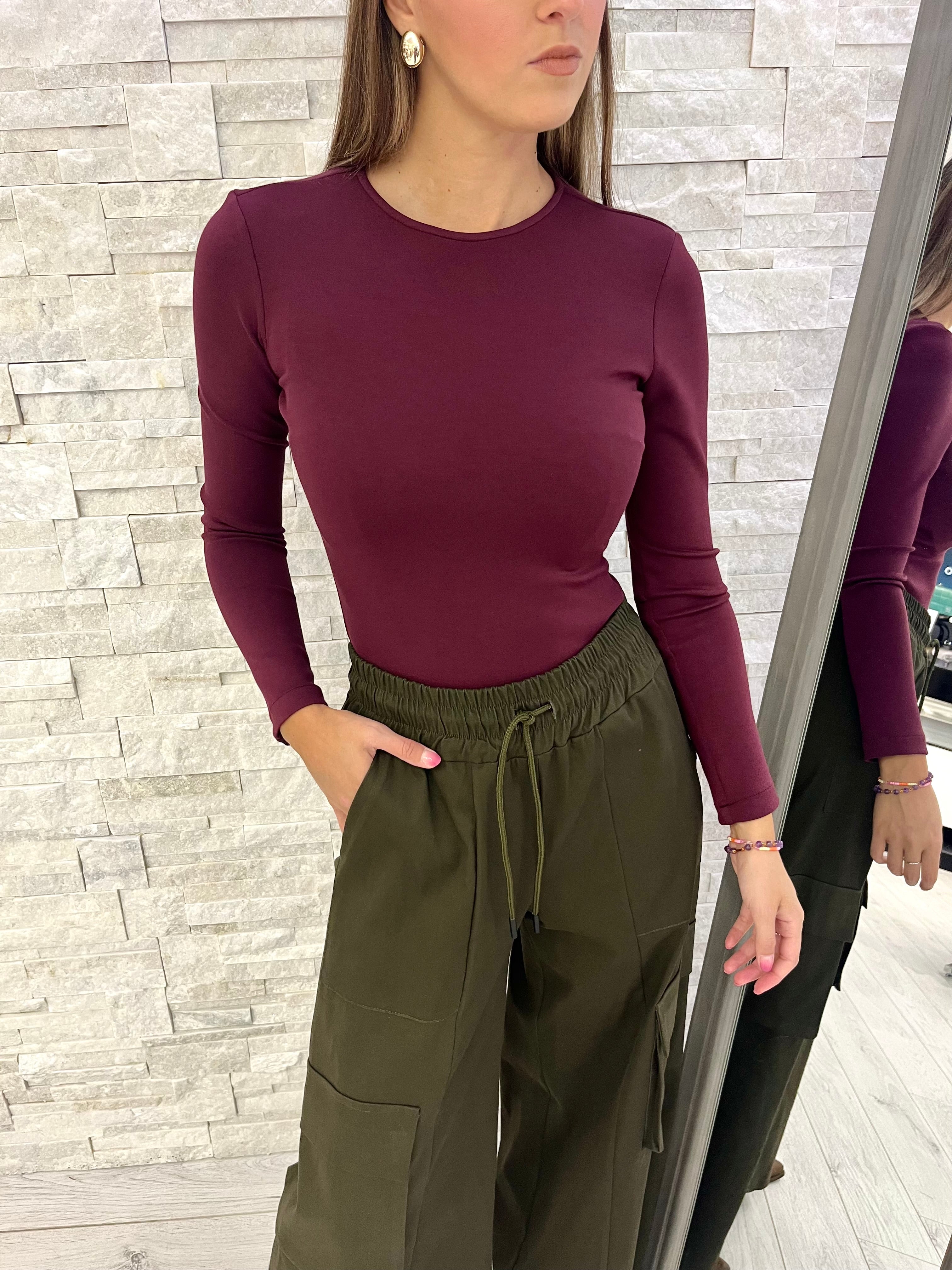 Body bordeaux girocollo