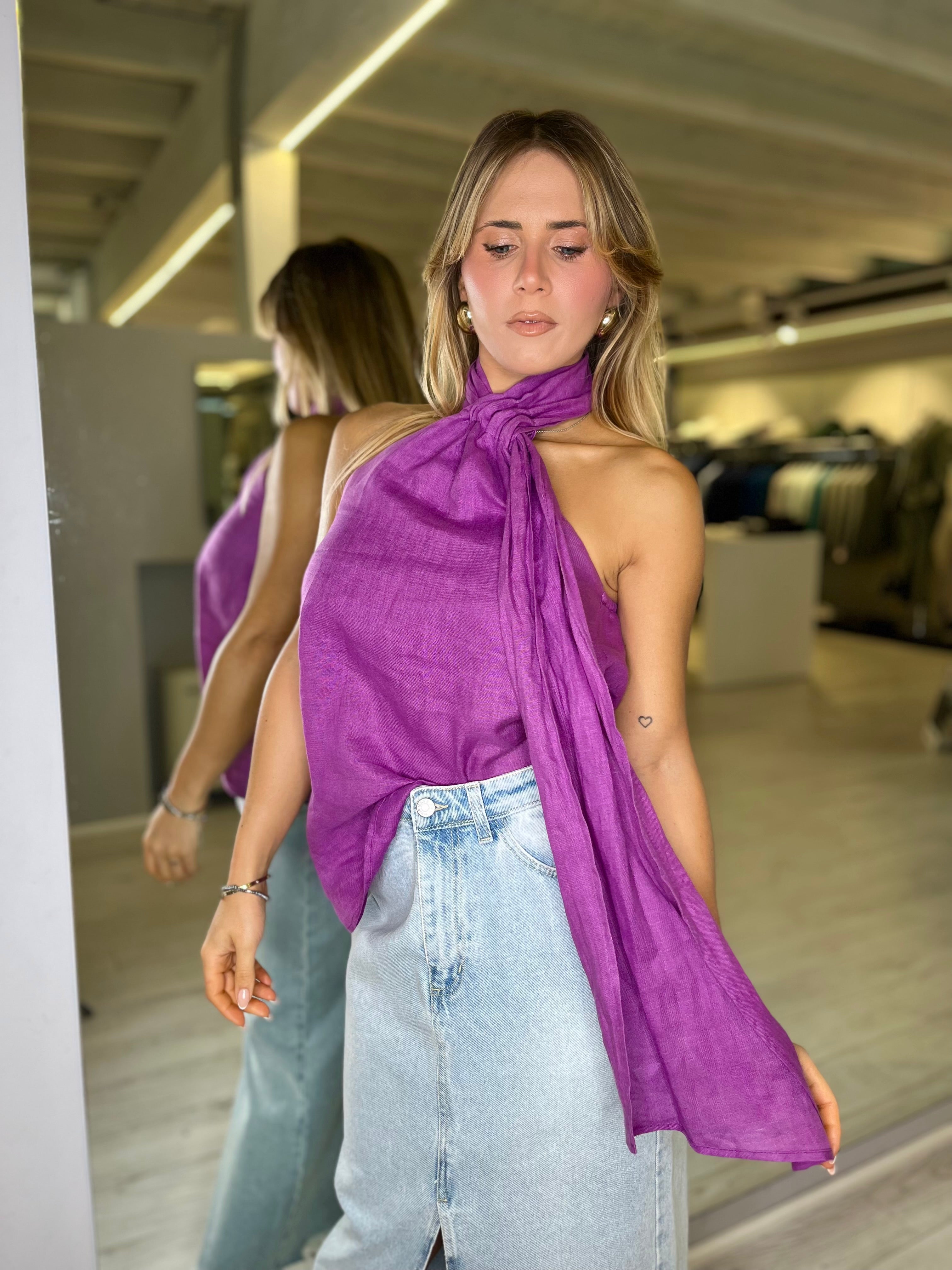 Top in lino orchidea