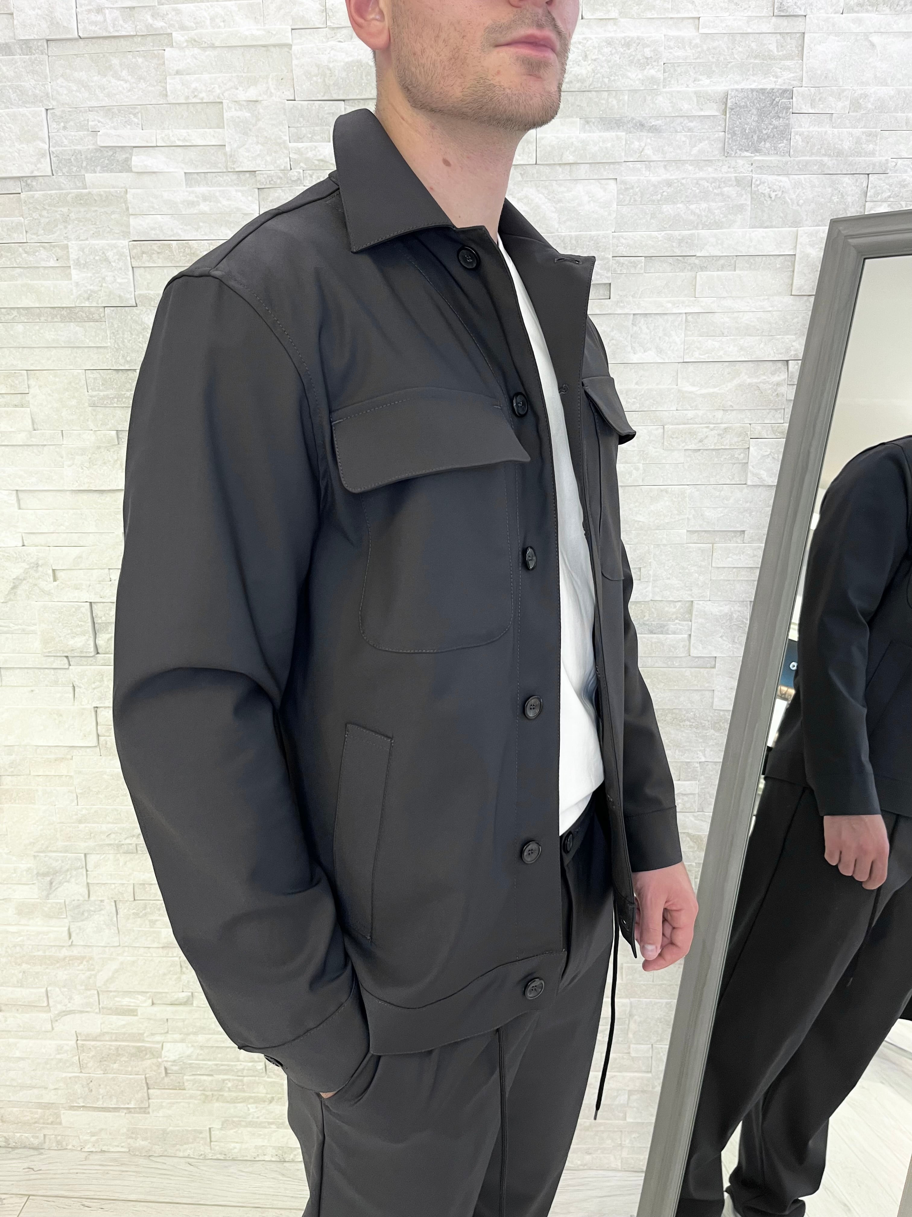 Overshirt con maxi tasche piombo