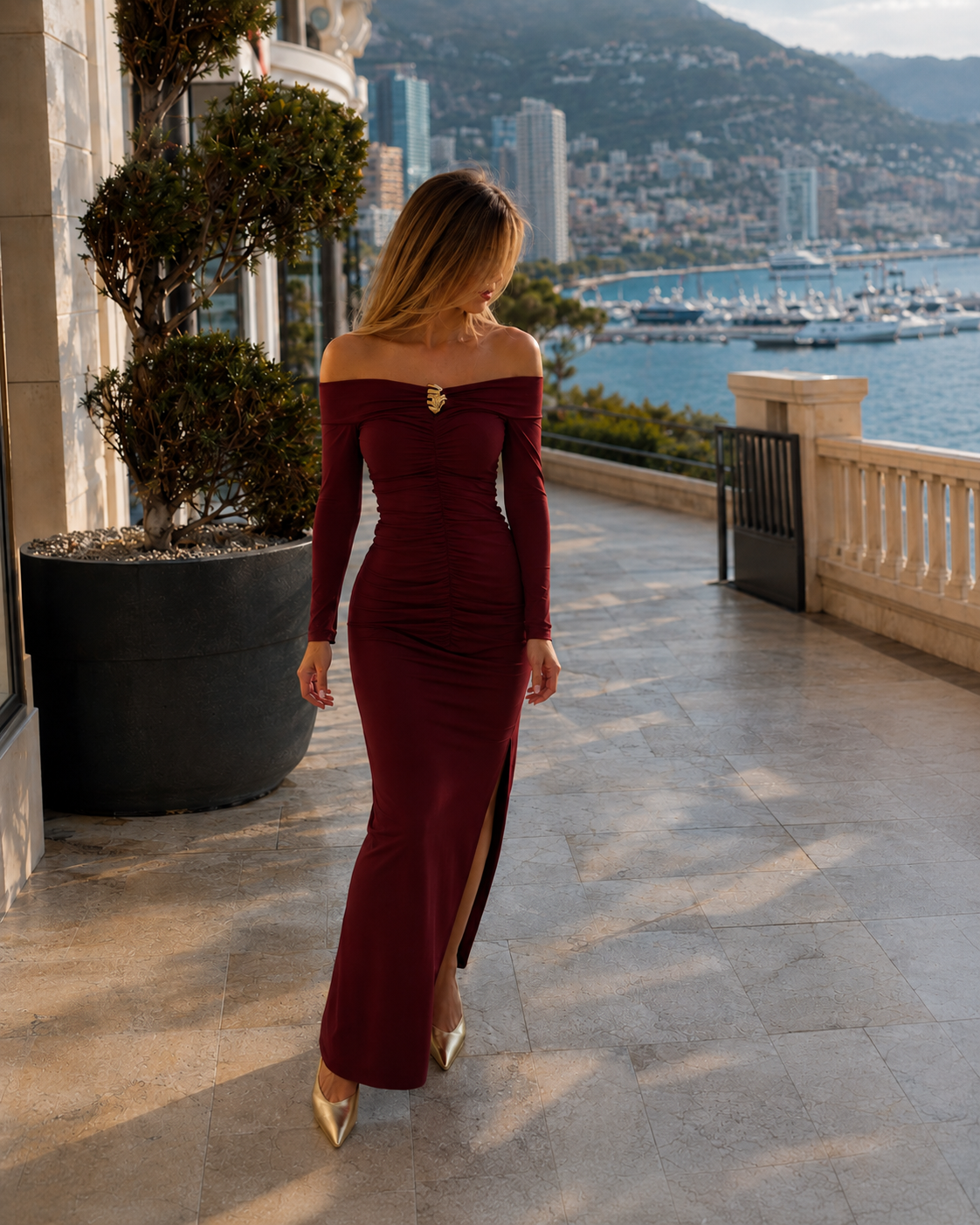 Abito Bardot Bordeaux