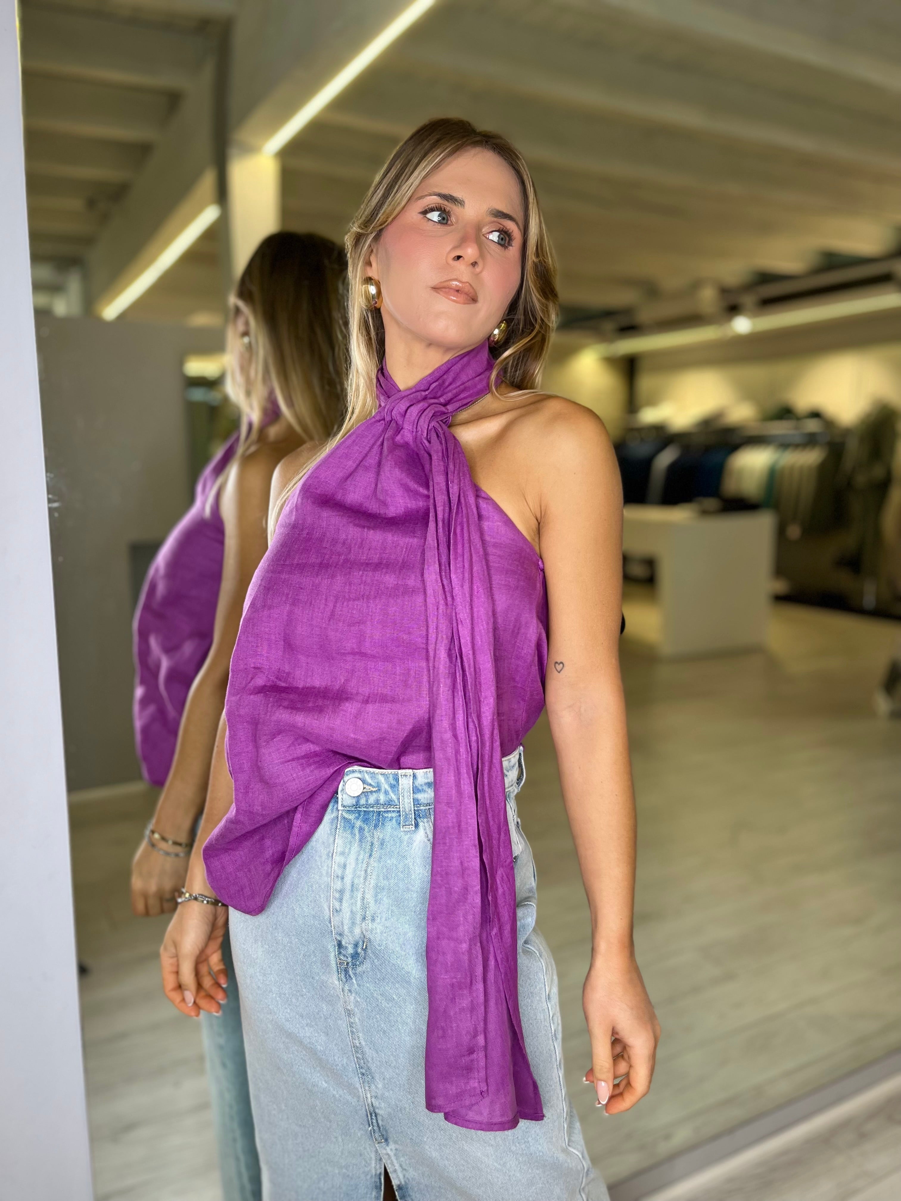 Top in lino orchidea