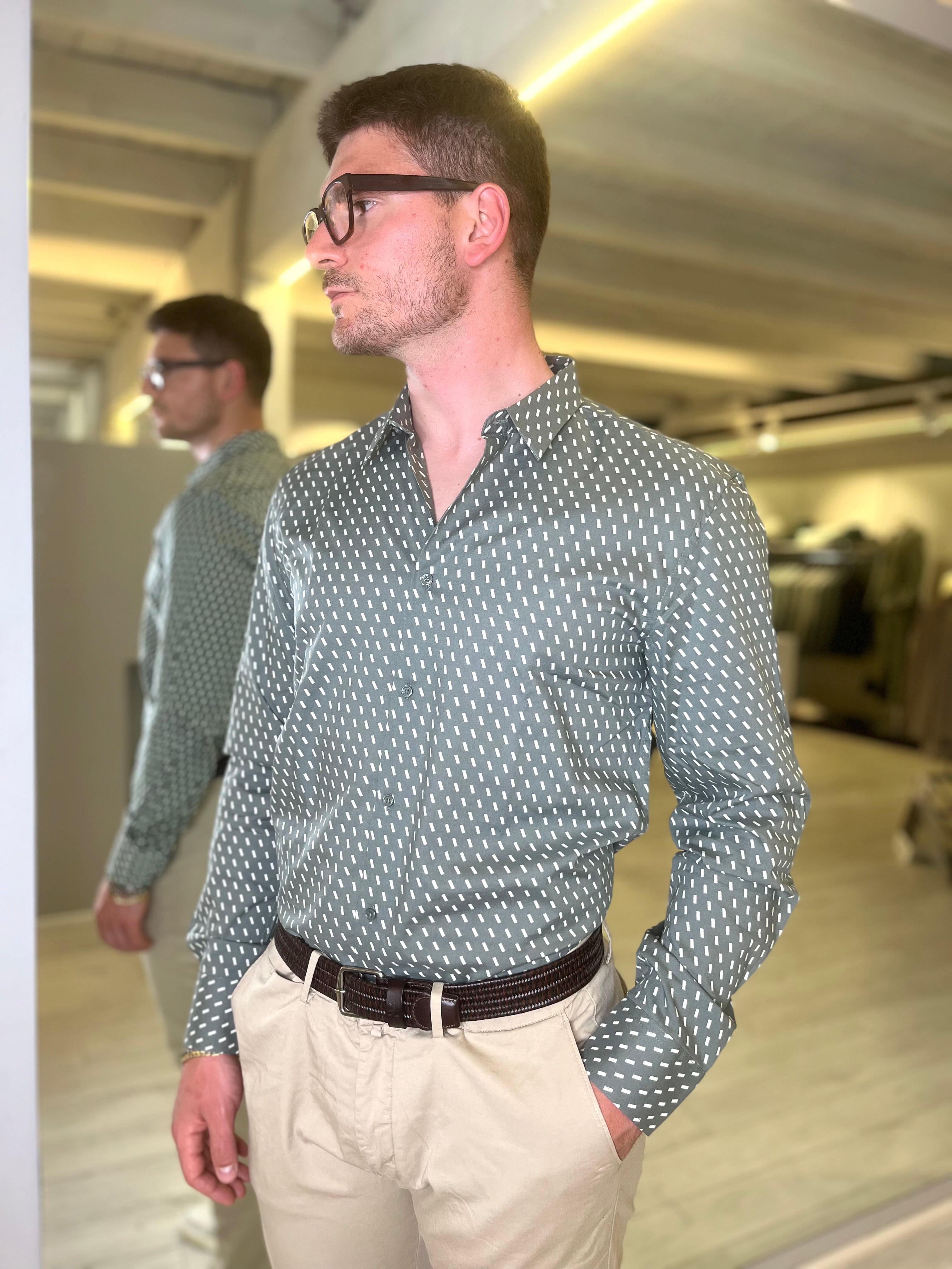 Camicia stampata verde agave