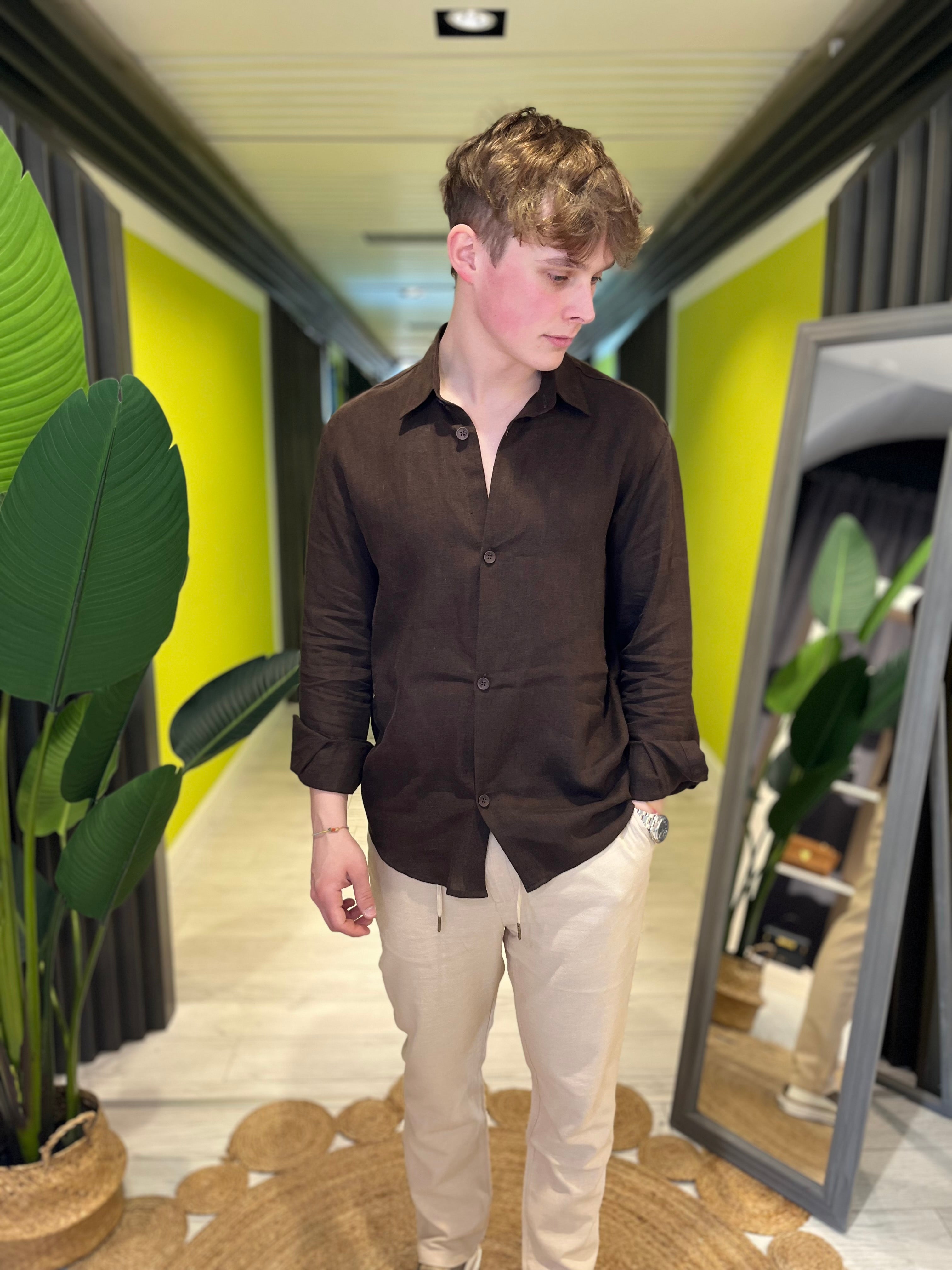 Camicia in lino moro