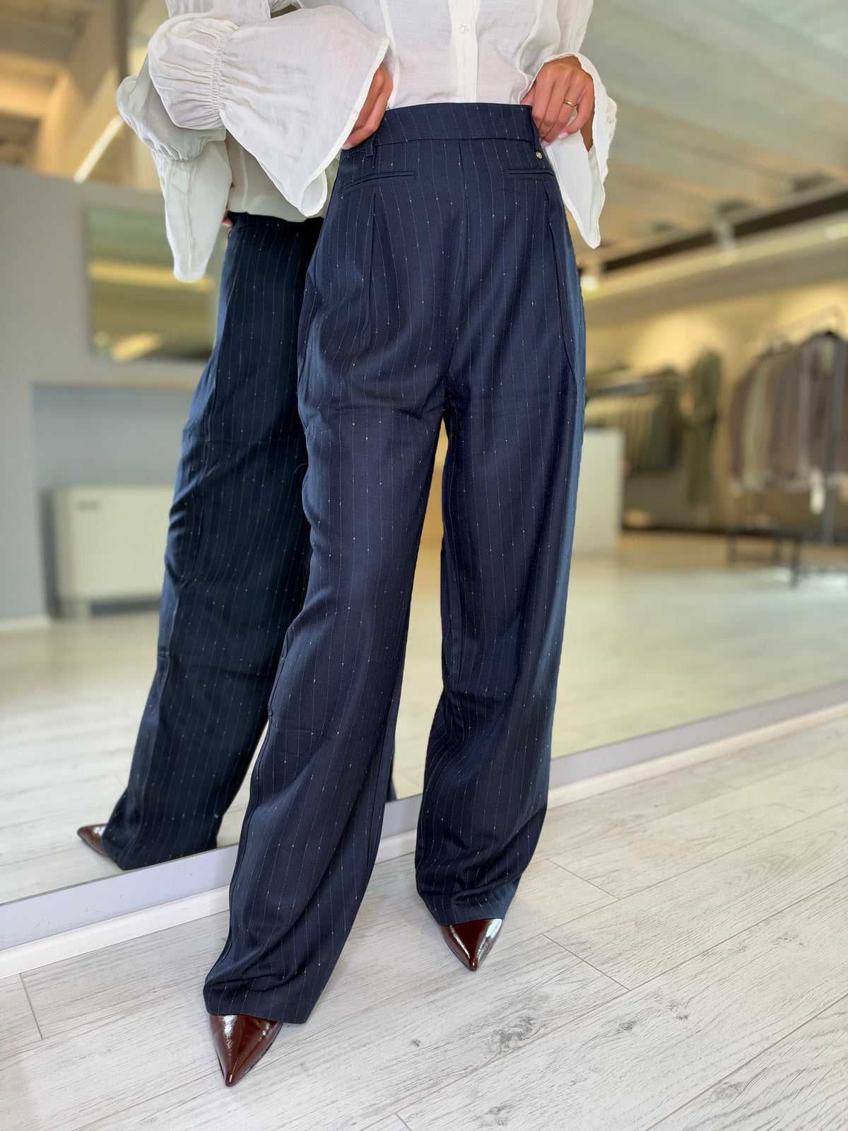 Pantalone gessato blu navy