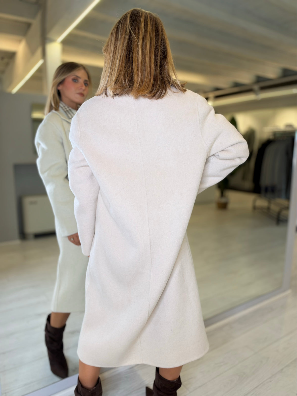 Cappotto avorio doppiopetto misto lana