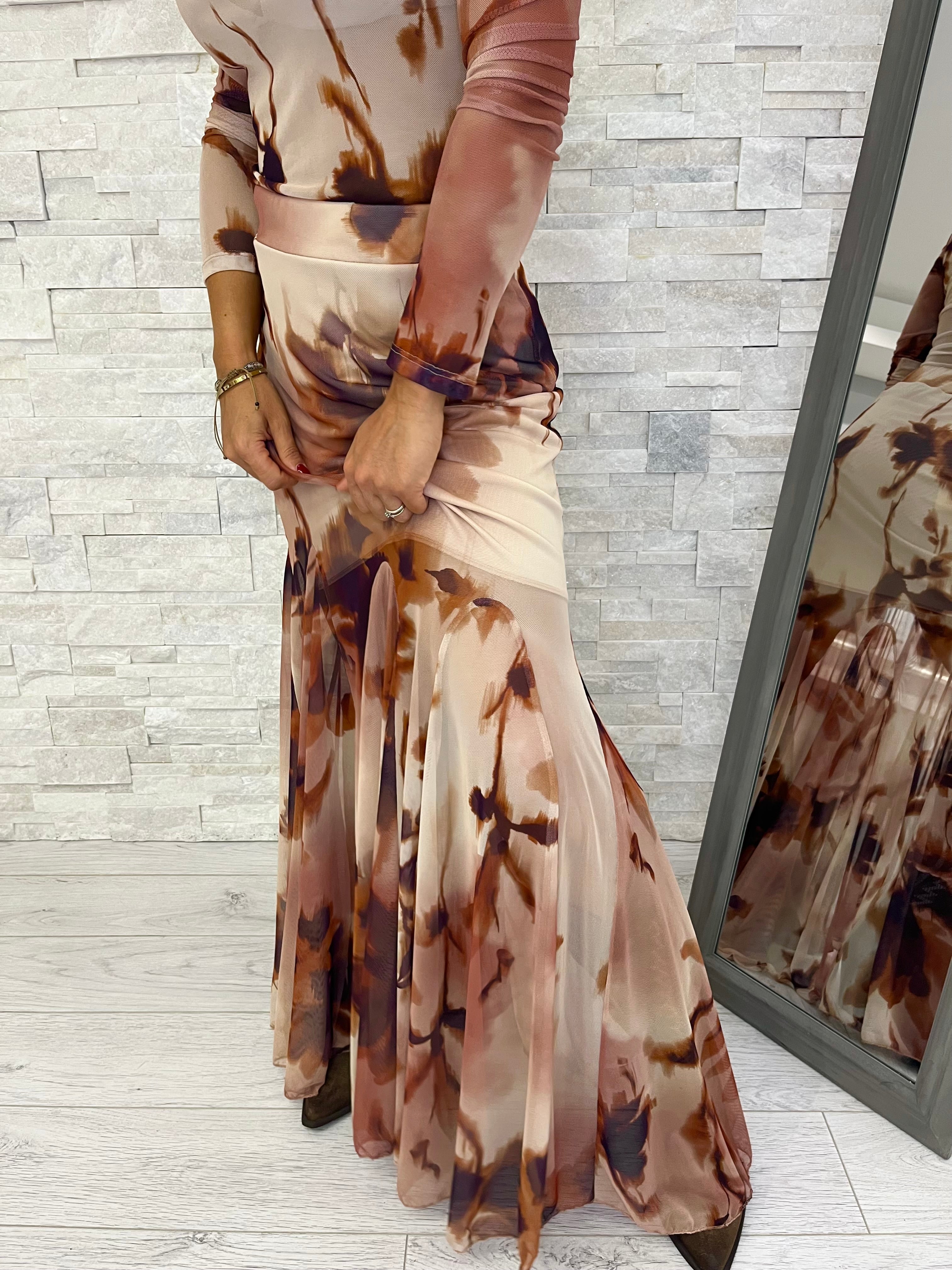 Gonna fantasia fiorata tulle e balze