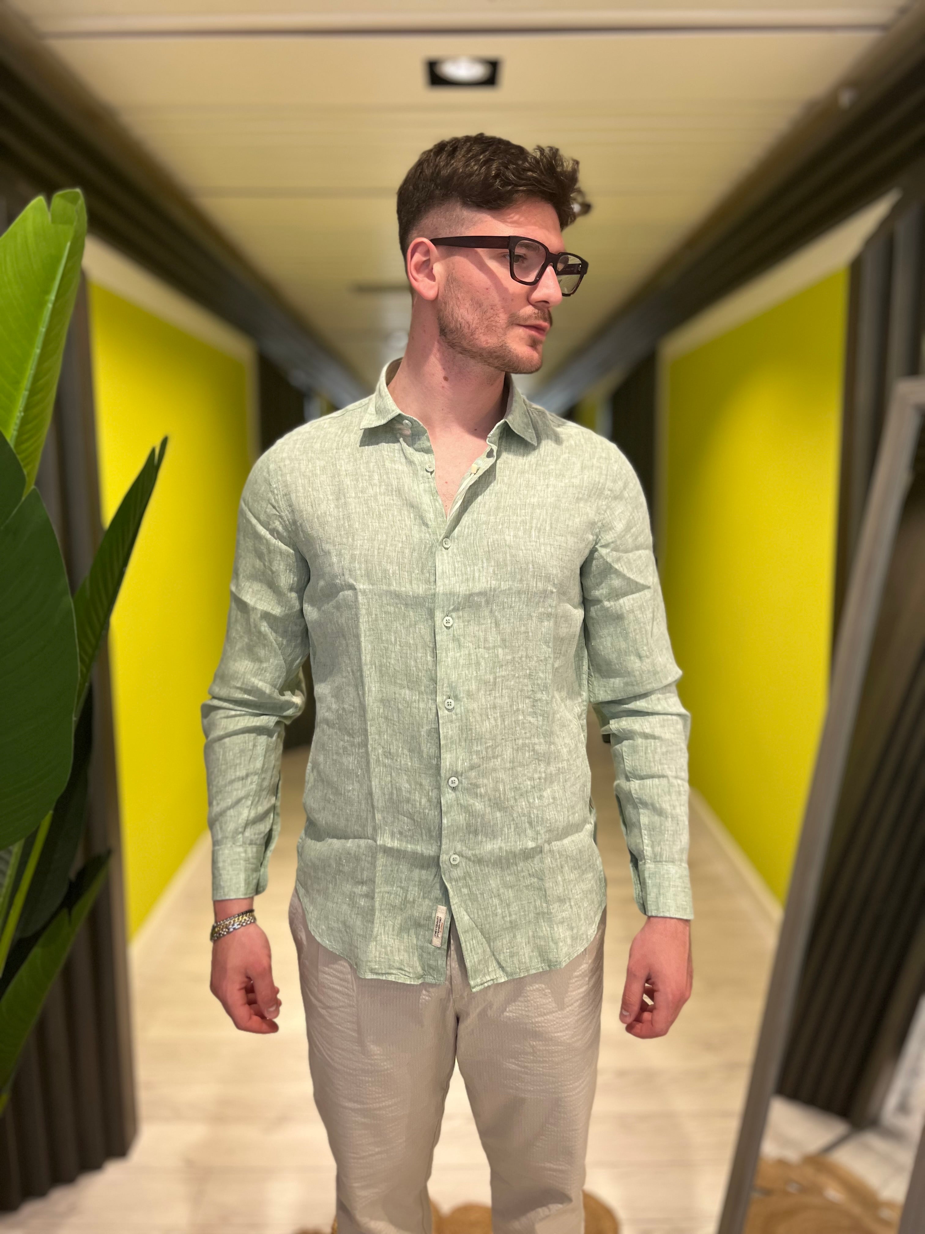 Camicia in lino green