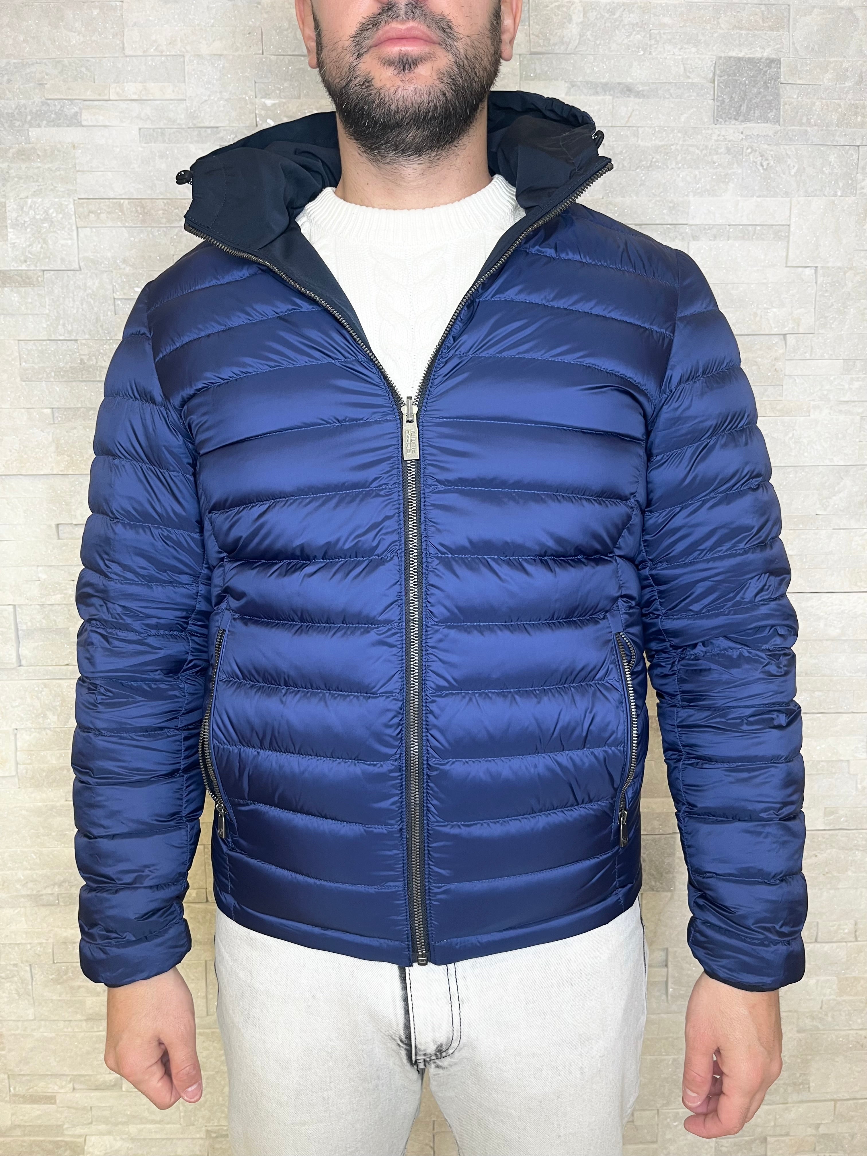 Piumino reversibile blu con cappuccio