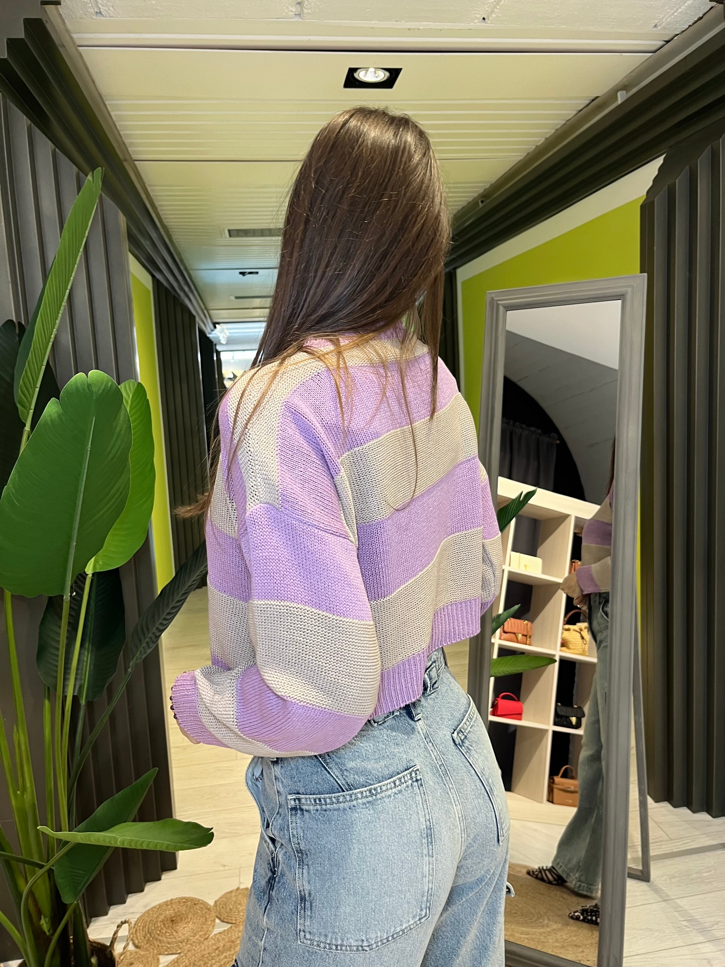 Maglia rigata rosa e beige